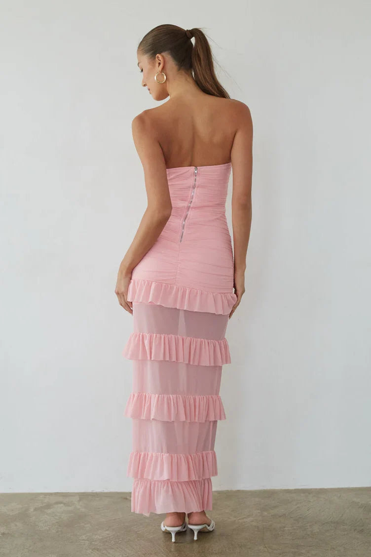 Robe longue Joss en maille à volants