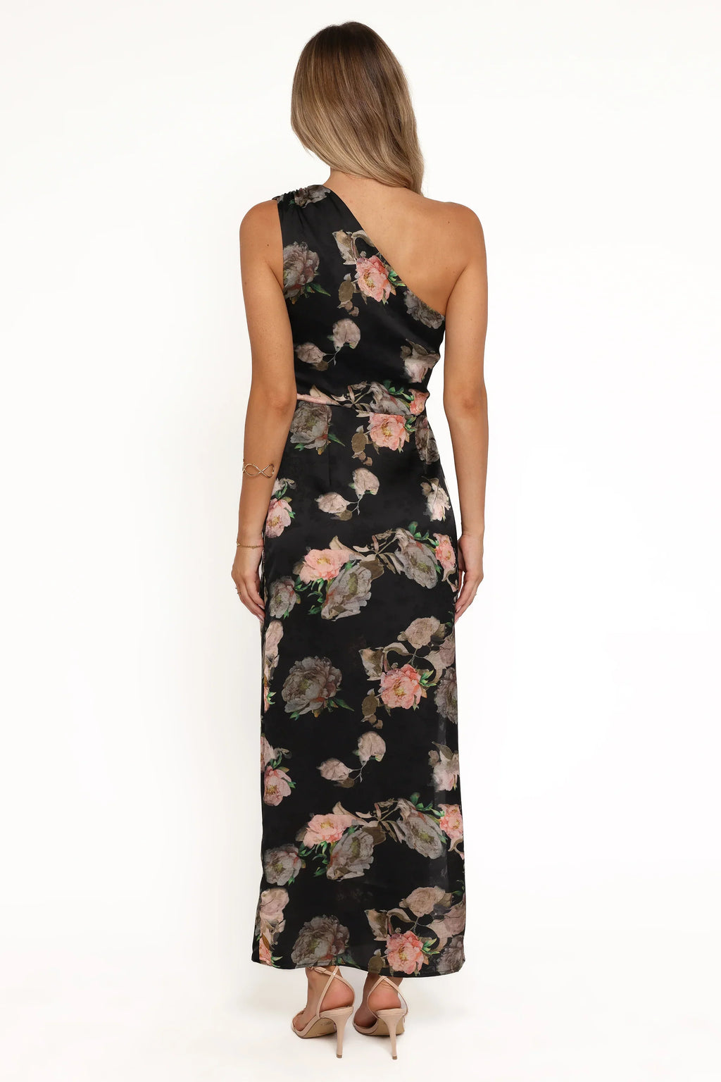 Robe longue Nadia asymétrique à imprimé floral flou