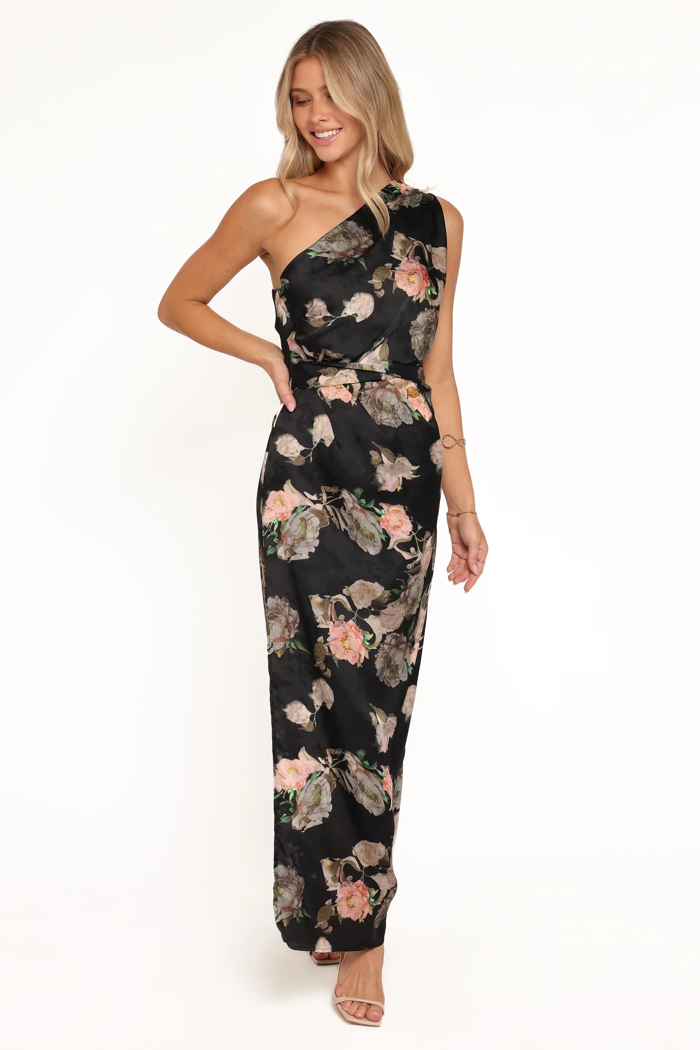 Robe longue Nadia asymétrique à imprimé floral flou