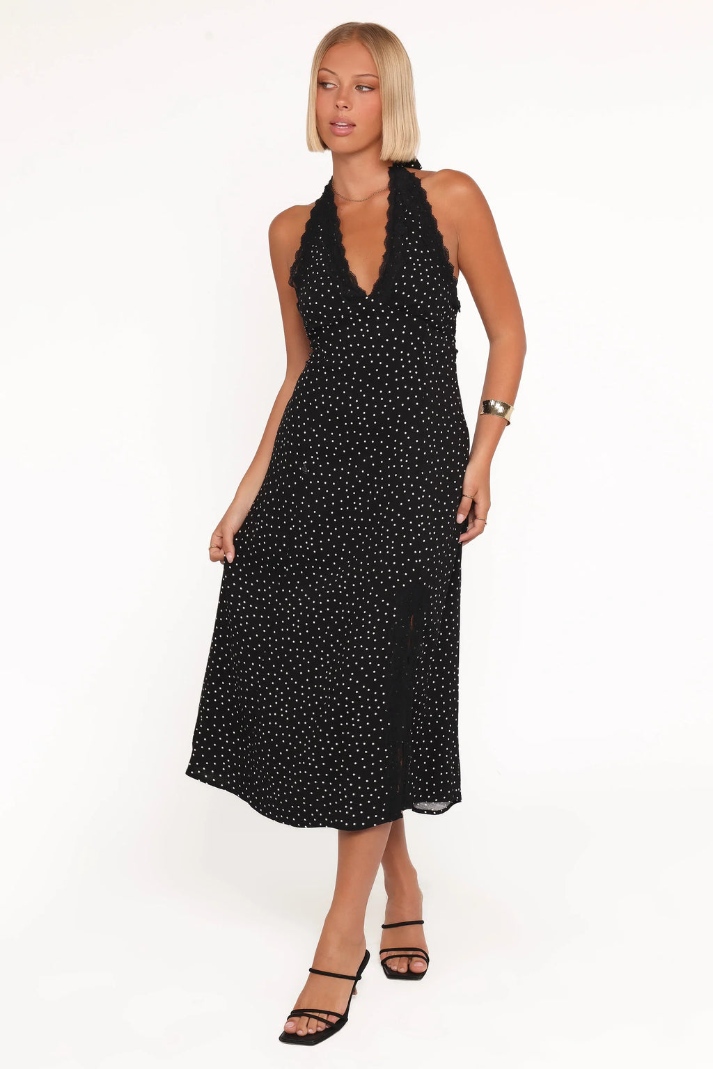 Robe longue cache-cœur Stasia - Noir et blanc