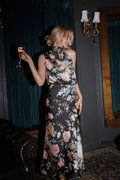 Robe midi Anabelle à col montant – Noir fleuri