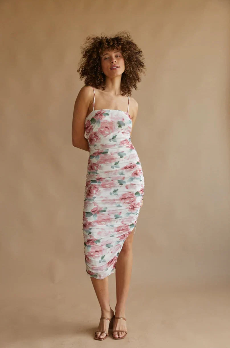 Robe midi moulante en maille florale Lorelle