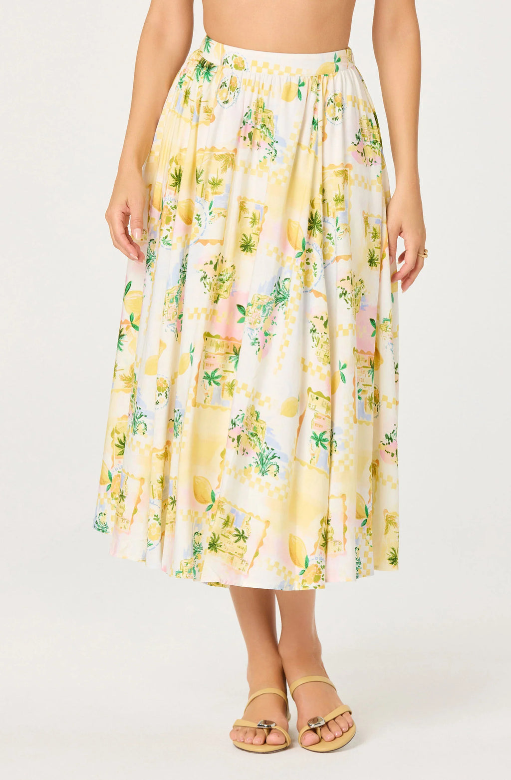Kaleigh Paradise Print Gathered Midi Skirt