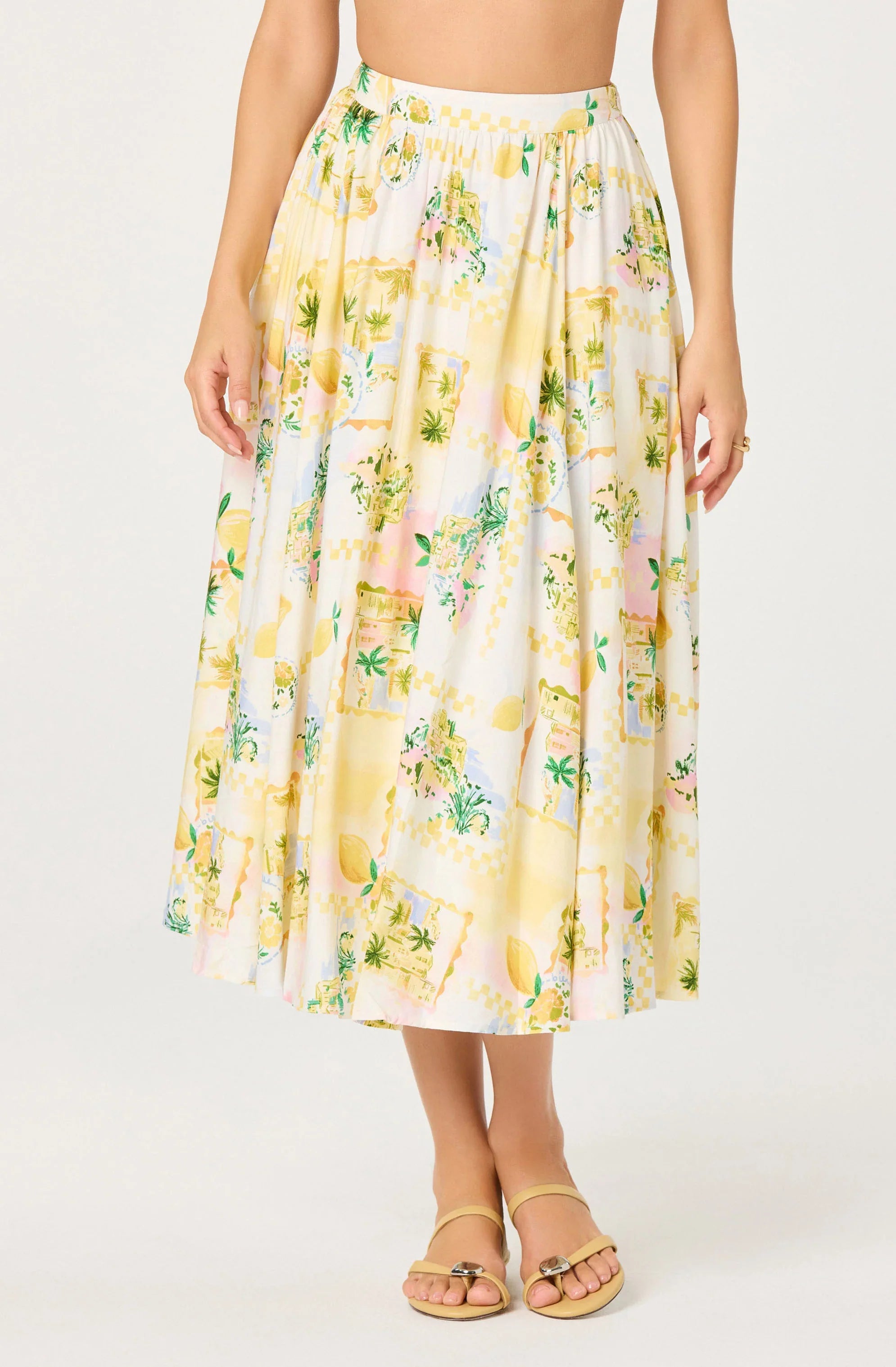 Kaleigh Paradise Print Gathered Midi Skirt