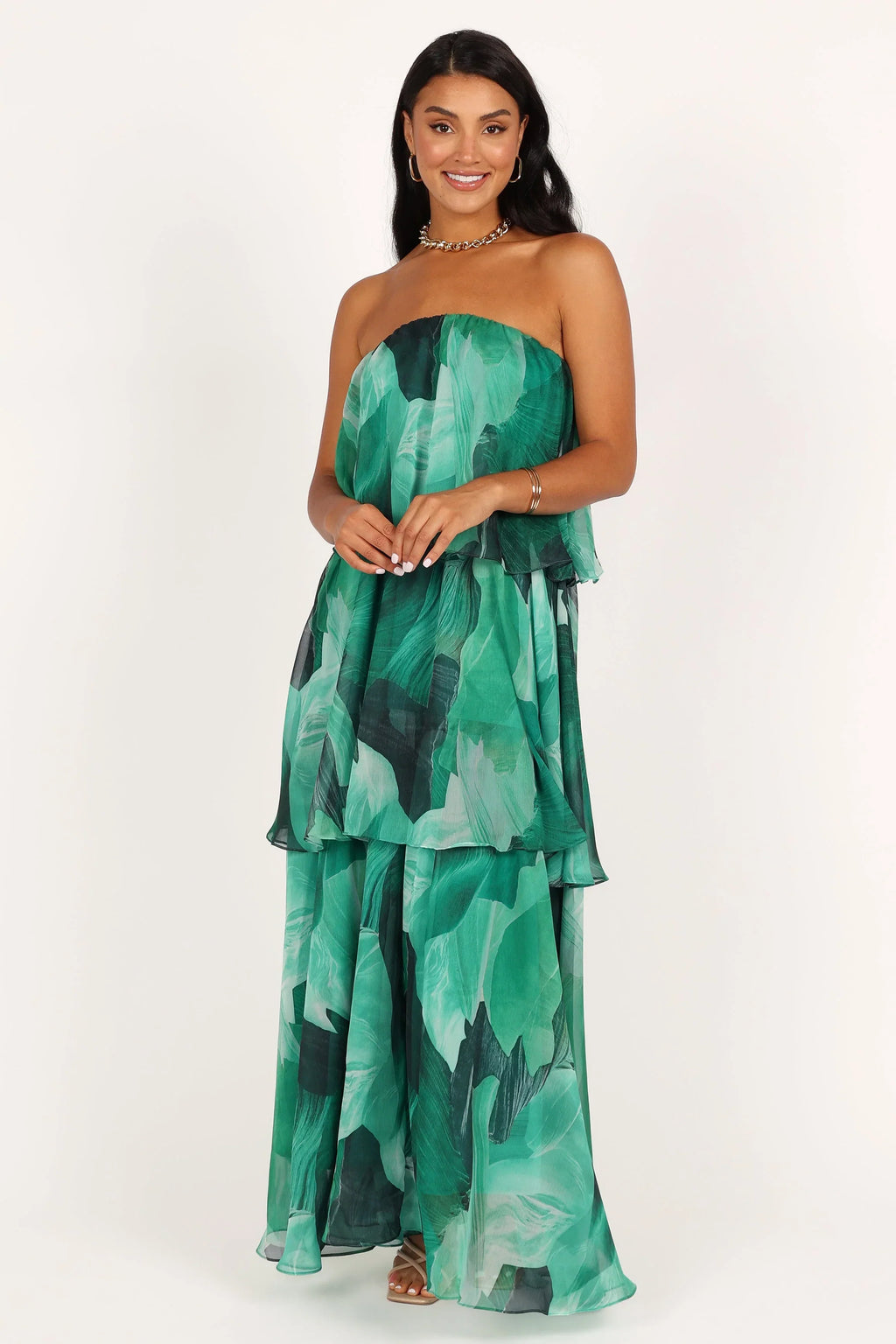 Robe longue bustier Bloom – Imprimé floral vert