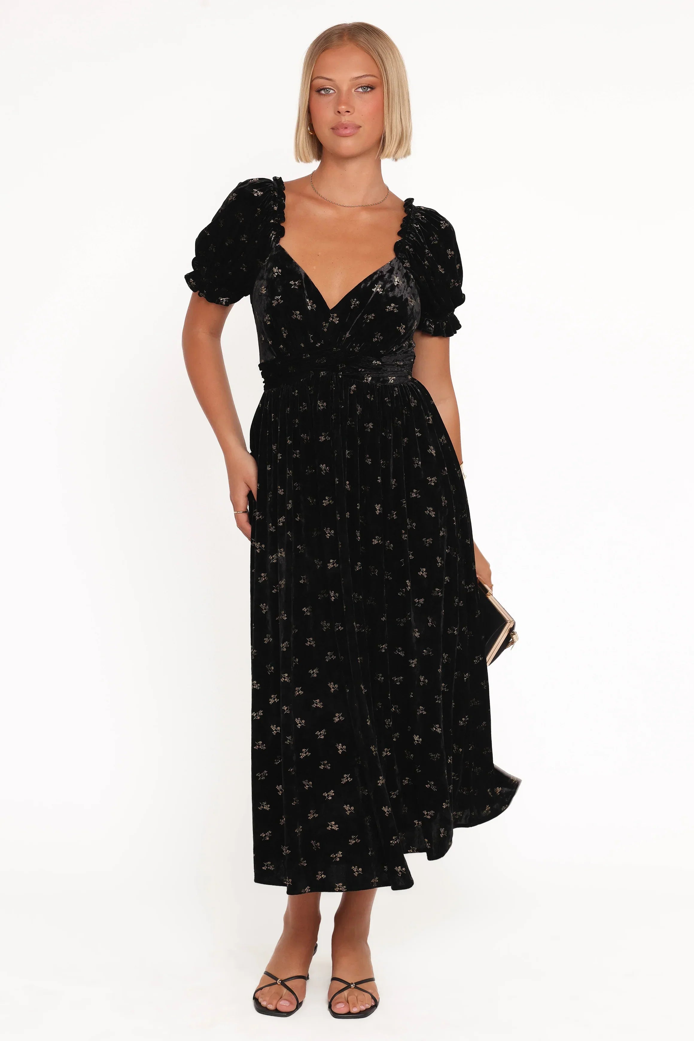Robe longue Farryn - Velours noir/doré