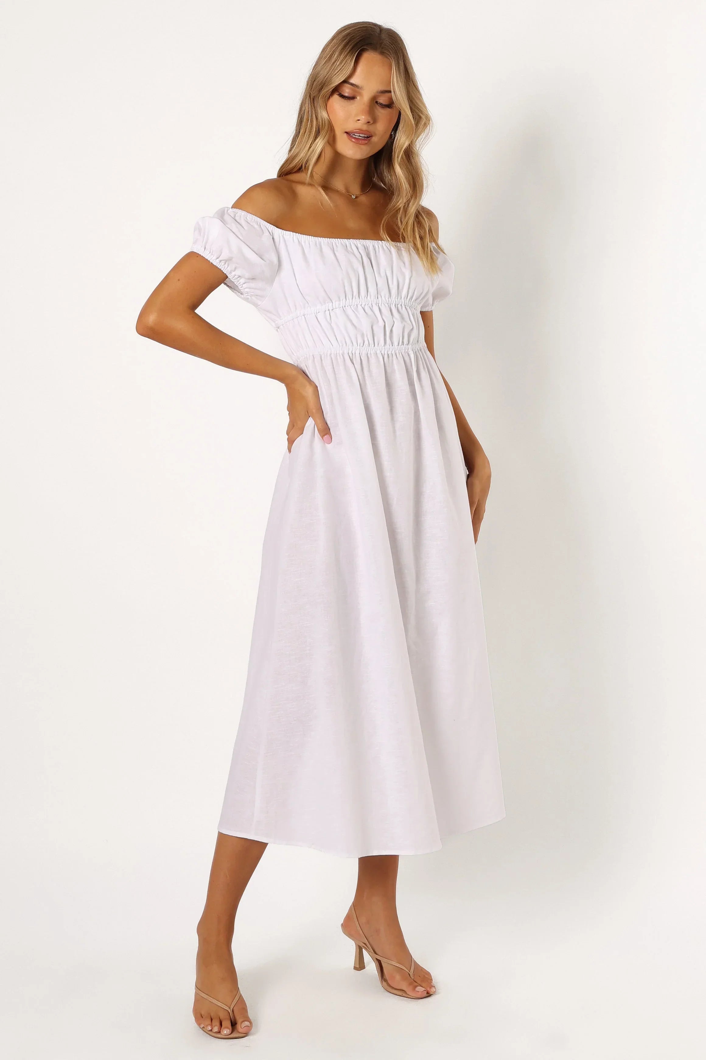 Robe longue épaules dénudées Sofia - Blanc
