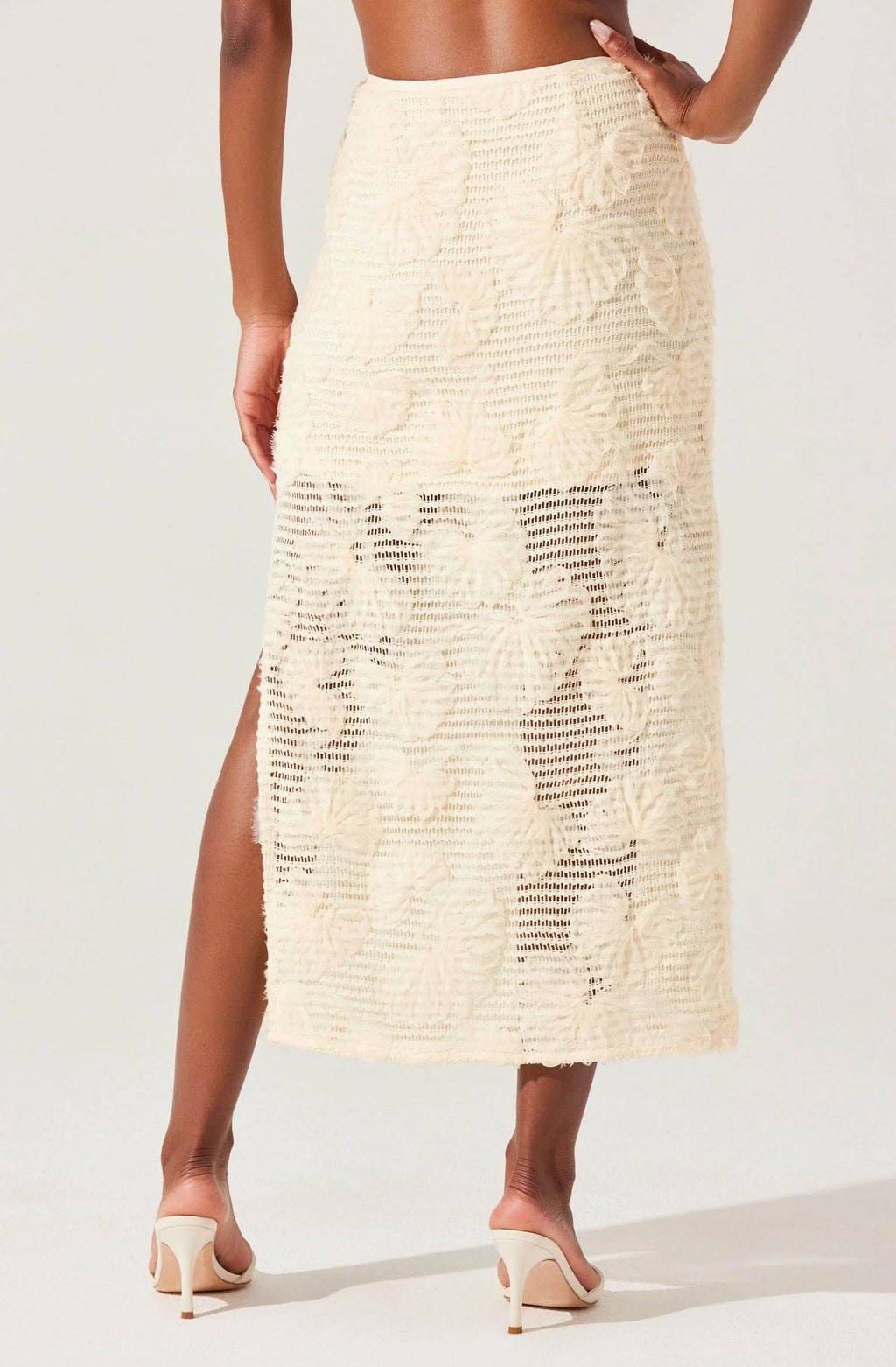 Jupe midi en maille texturée à motifs floraux Sol