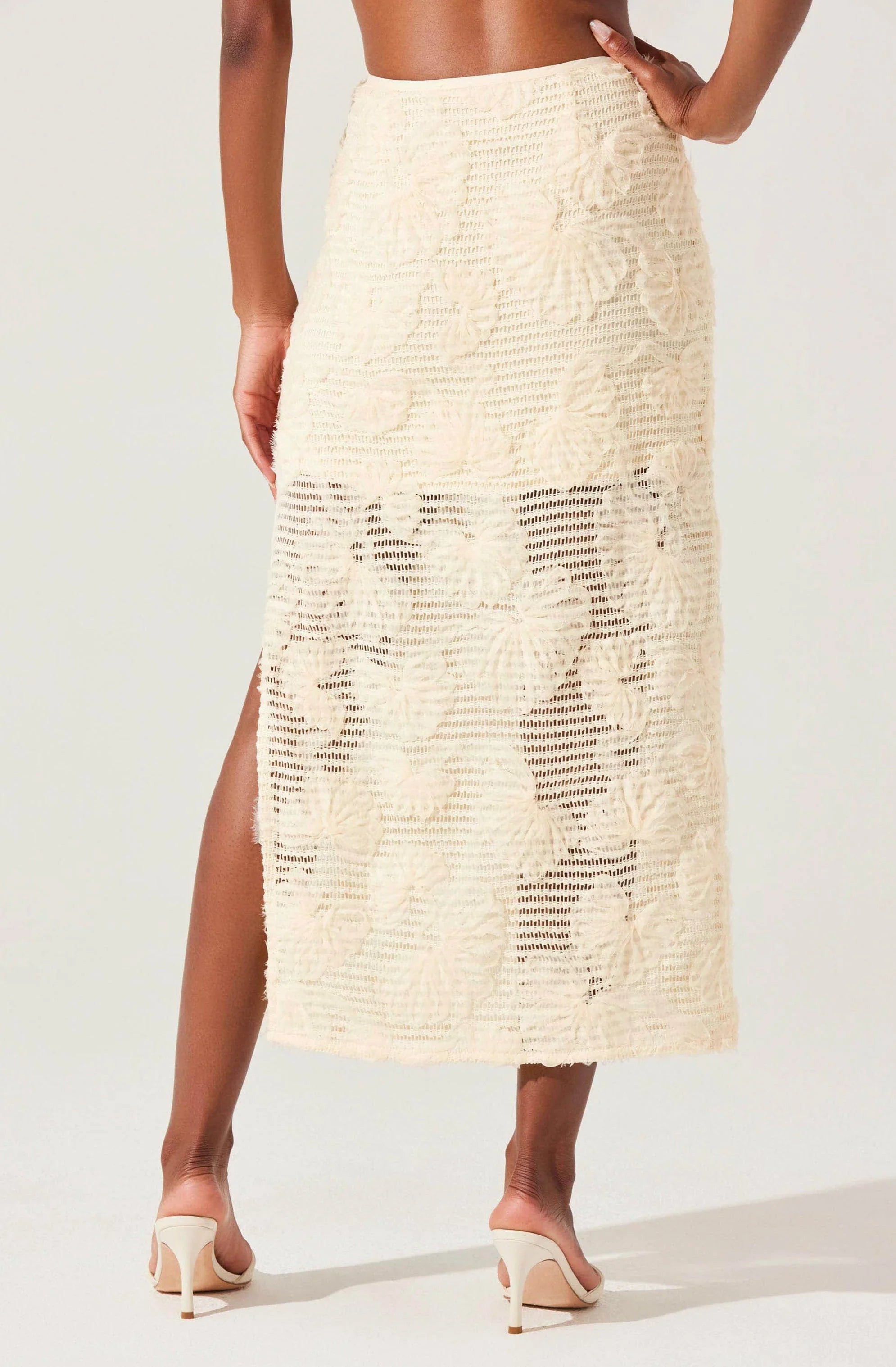 Jupe midi en maille texturée à motifs floraux Sol