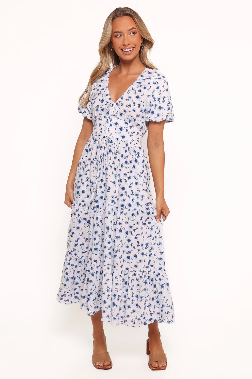 Robe longue Roberts - Motif floral bleu à petites fleurs