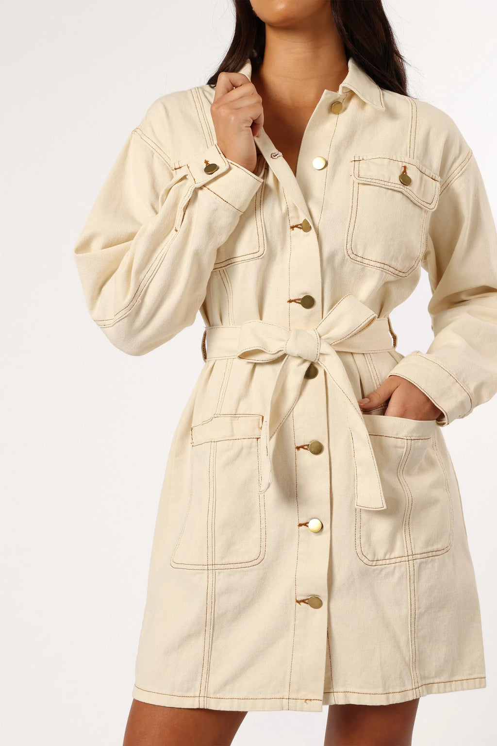Robe courte en jean à manches longues Otto - Sable