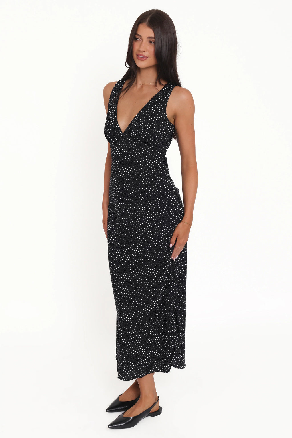 Robe longue Mirae – à pois noirs