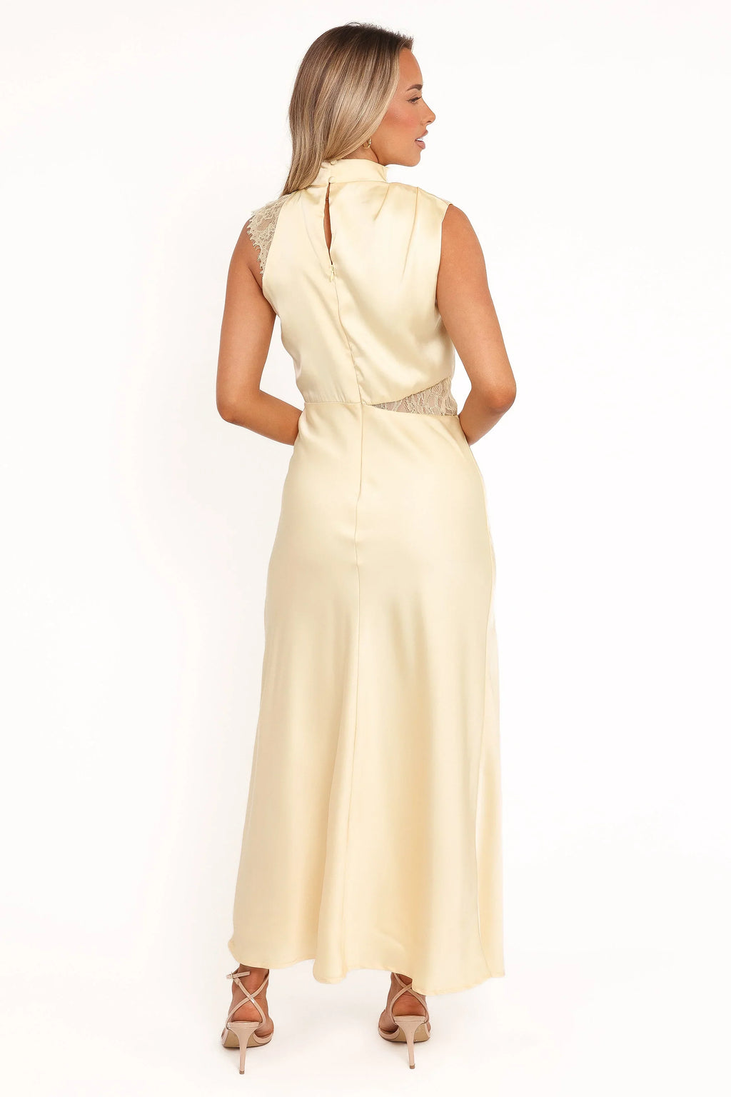 Robe longue en dentelle à col montant Anabelle - Jaune beurre