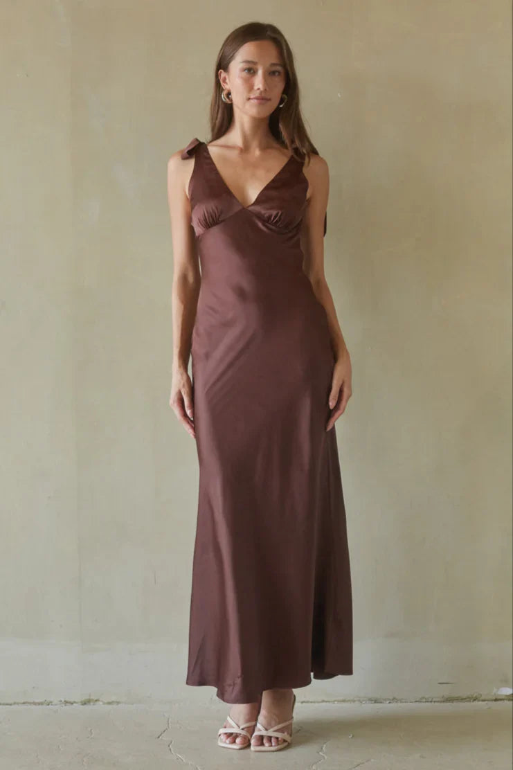 Xandra Tie Satin Maxi Dress