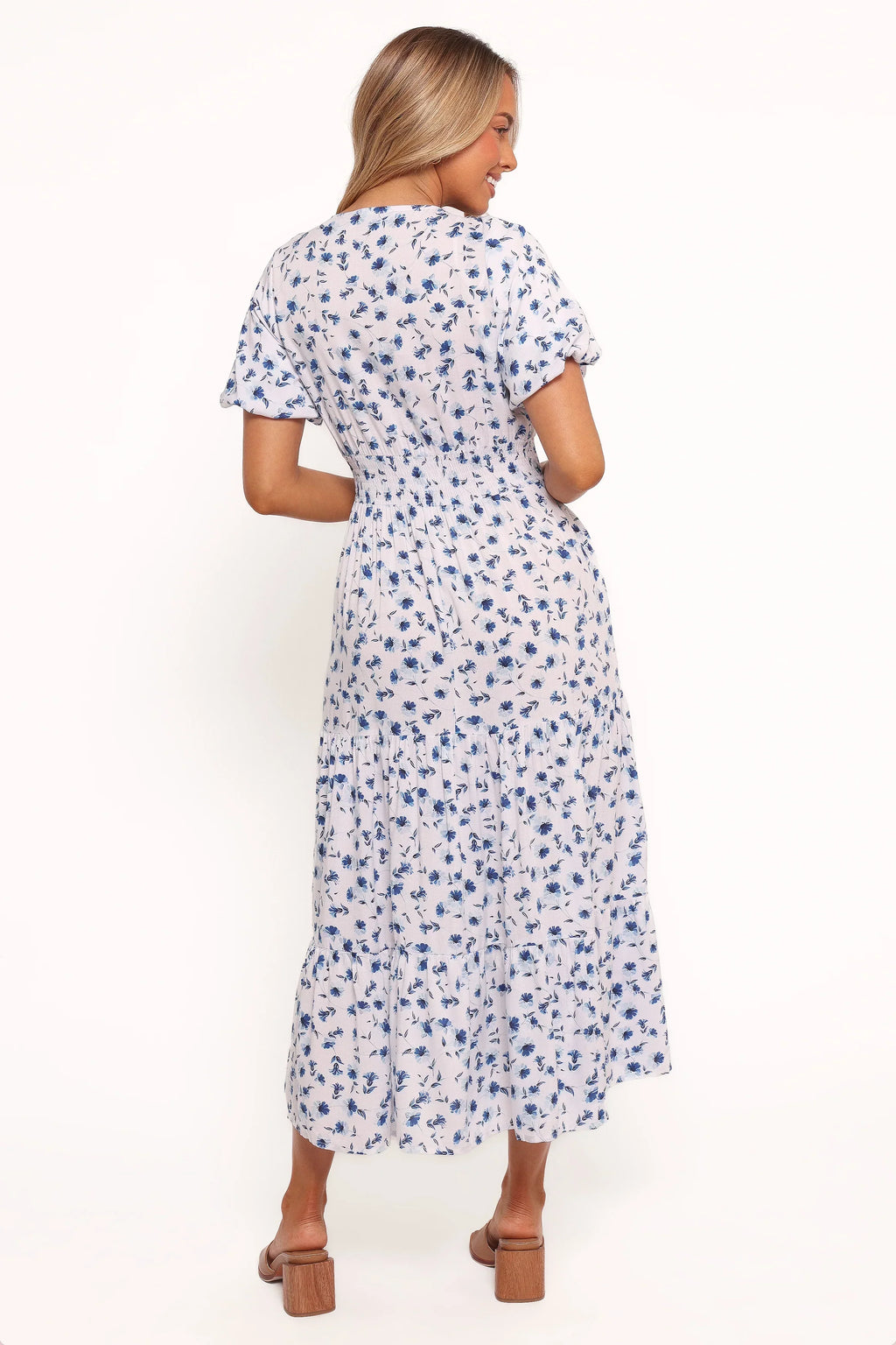 Robe longue Roberts - Motif floral bleu à petites fleurs