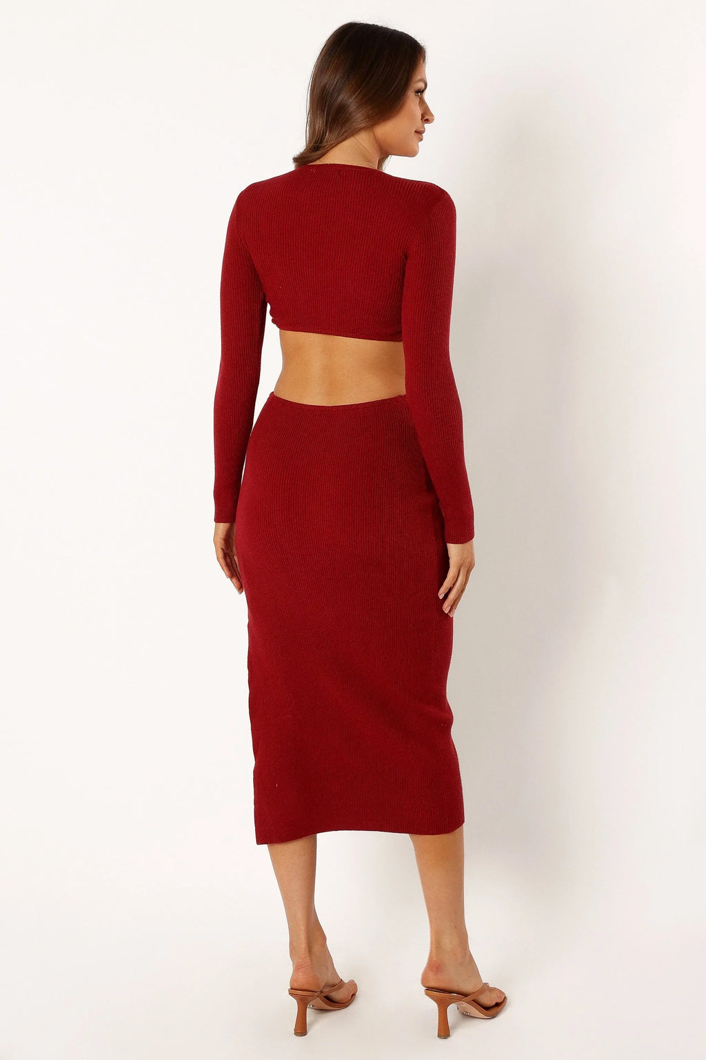 Robe midi manches longues Jonah - Dahlia rouge