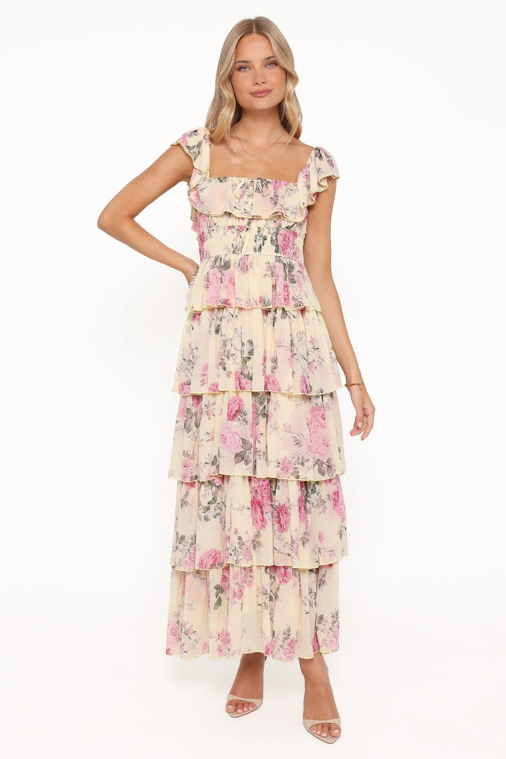 Robe longue Belle - Motif floral jaune