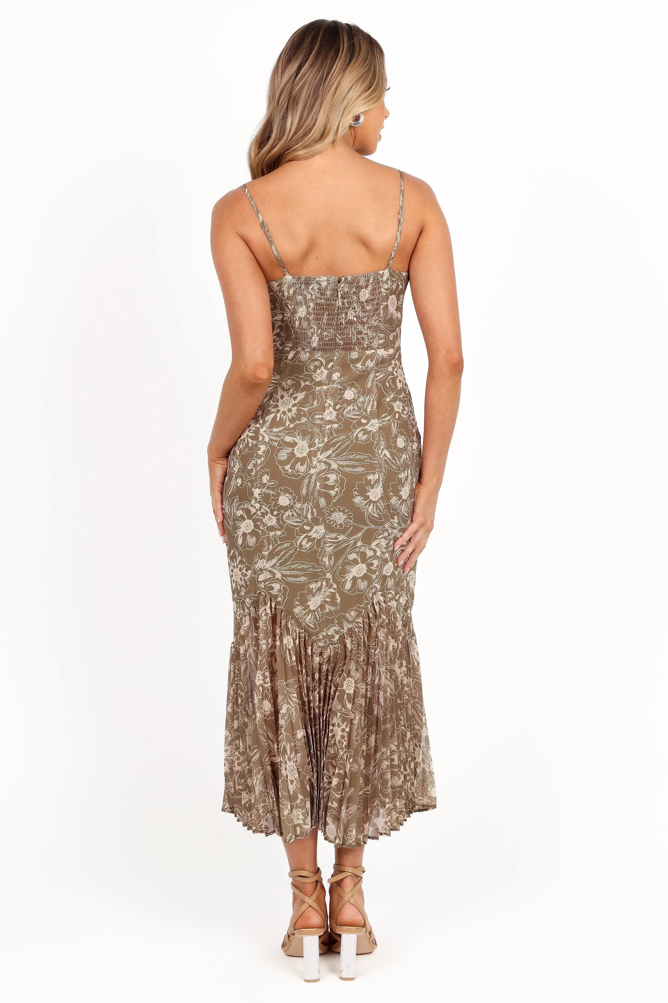Robe midi Ashton – imprimé fleuri olive