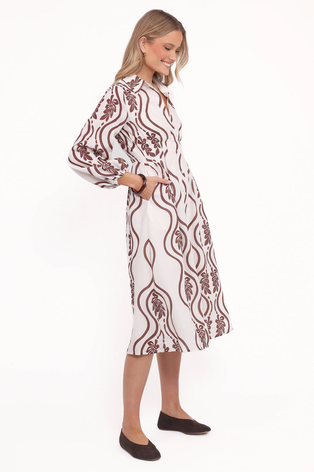 Robe longue Lira à manches longues – Imprimé marron