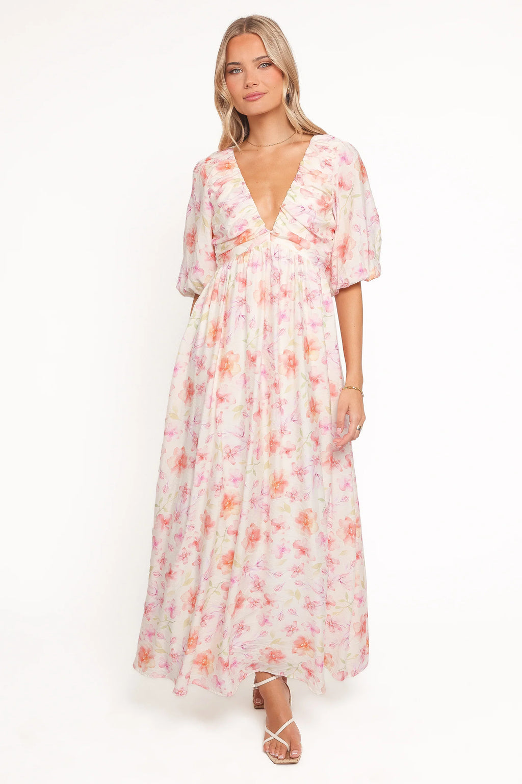 Robe longue Andara – Imprimé floral blanc