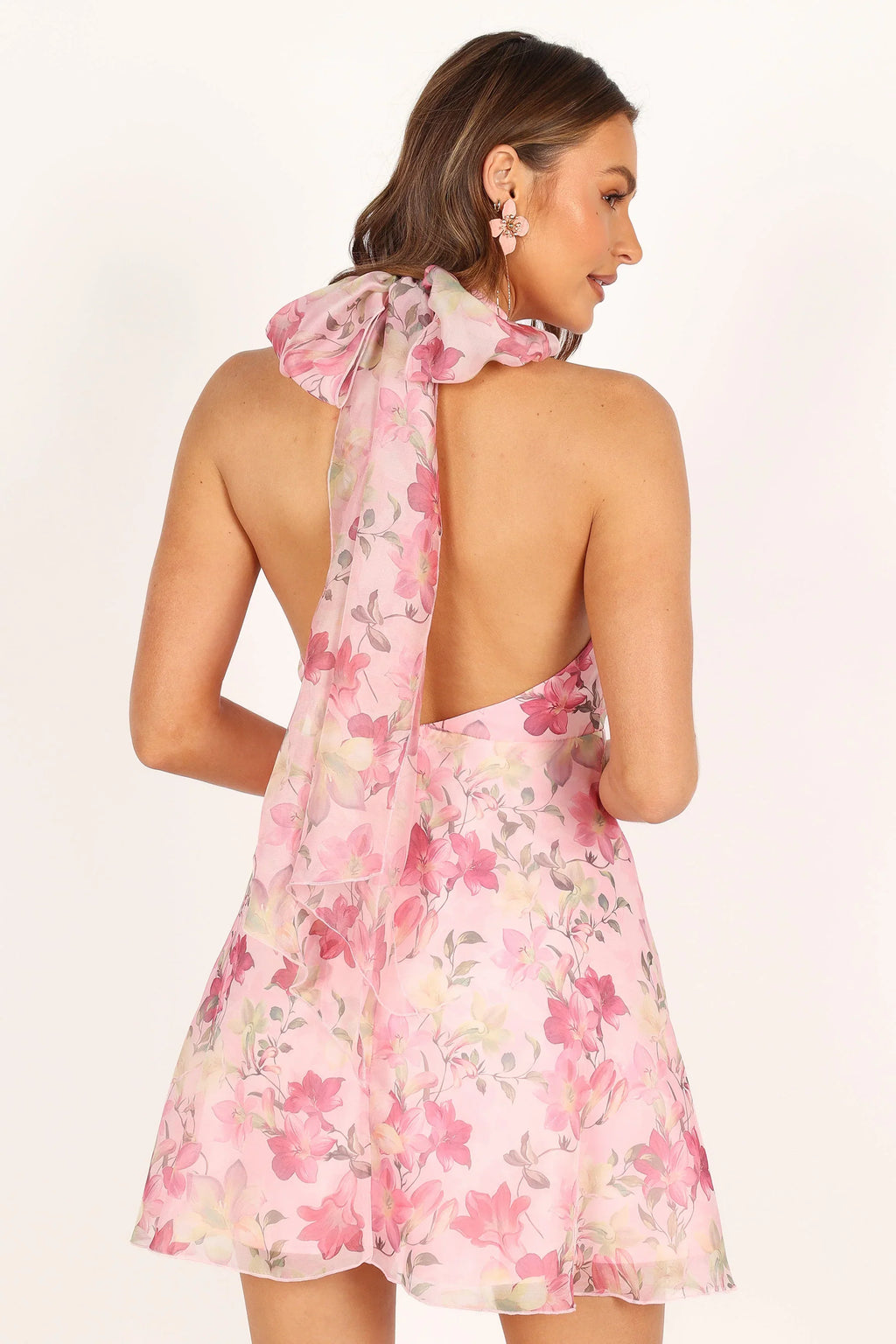 Mini-robe Gardenia Halter - Imprimé floral rose