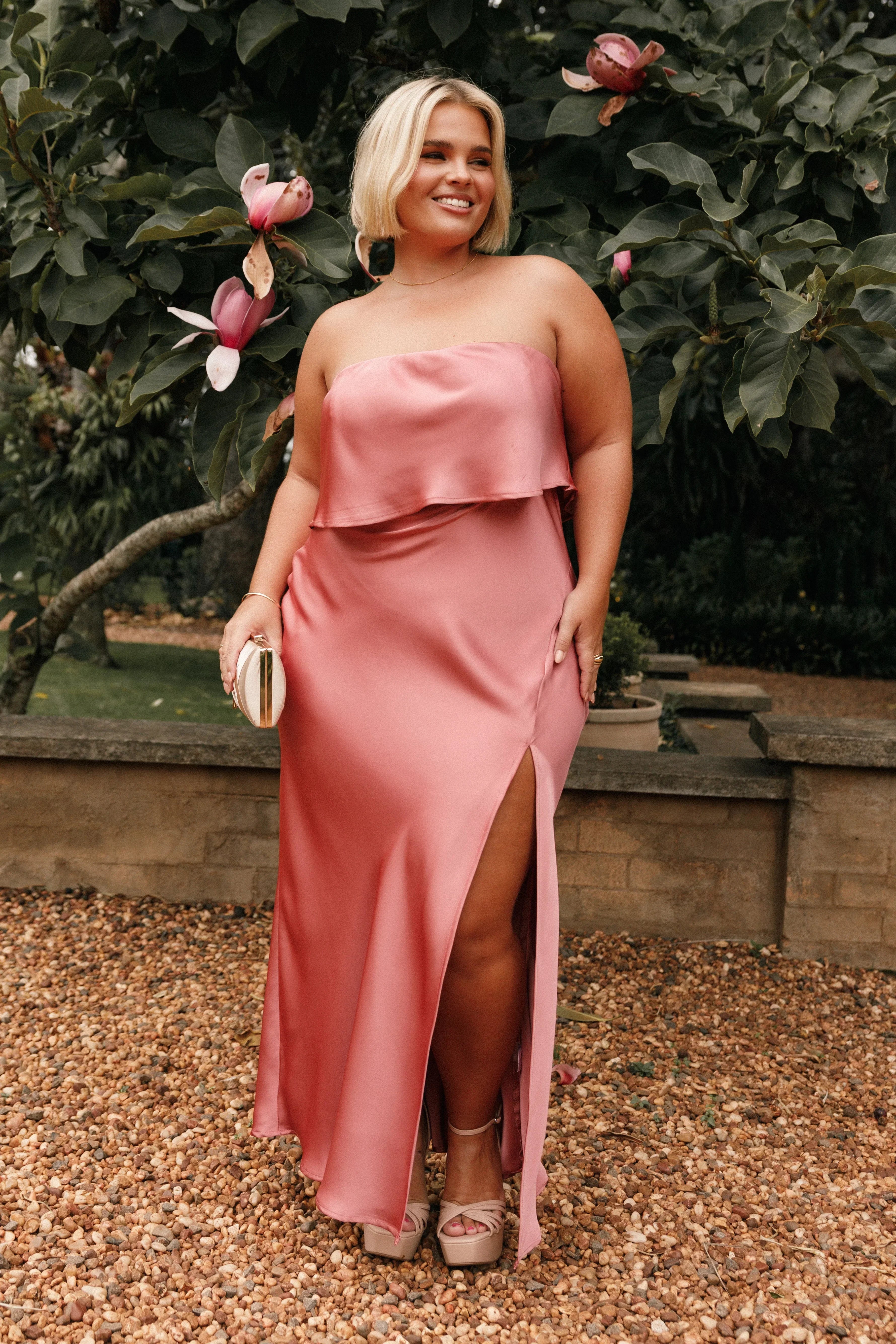 Robe midi bustier Vienna – Rose poudré