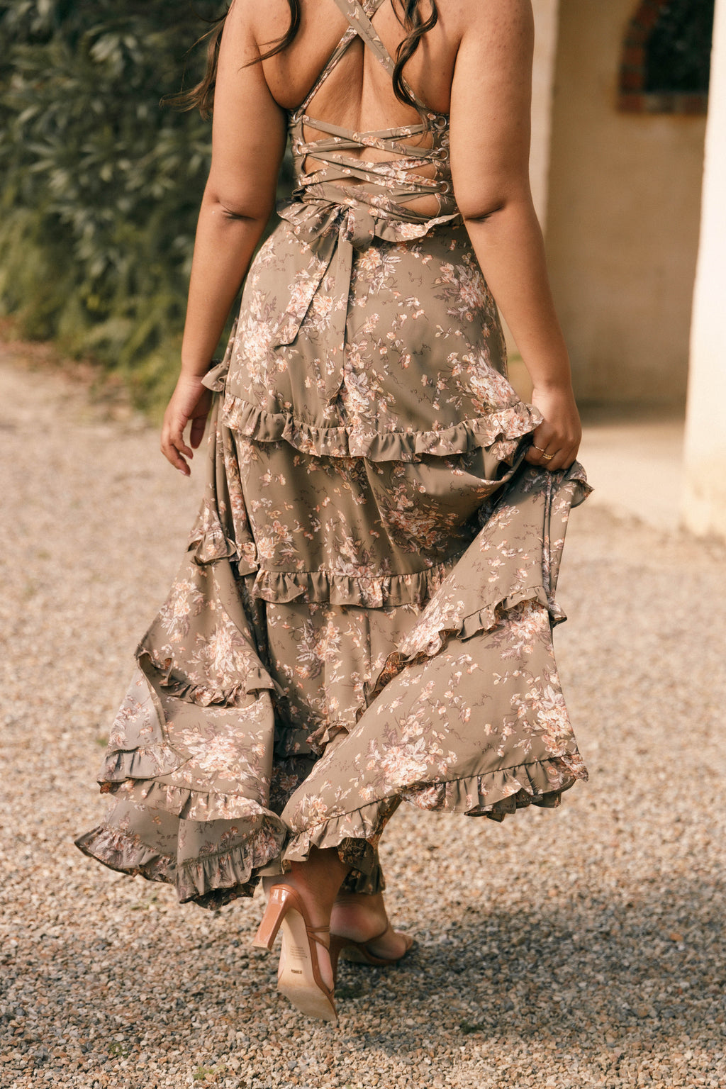 Robe longue à volants Lillee - Imprimé olive