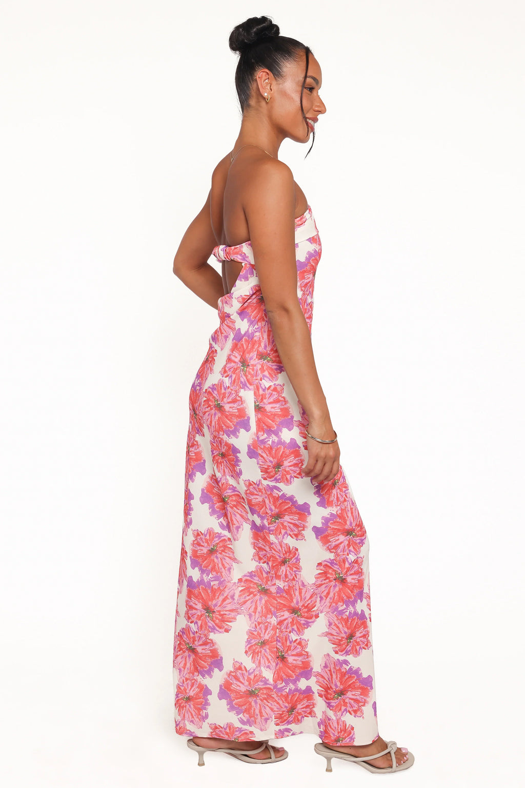 Robe longue sans bretelles Remmie - Imprimé floral rose