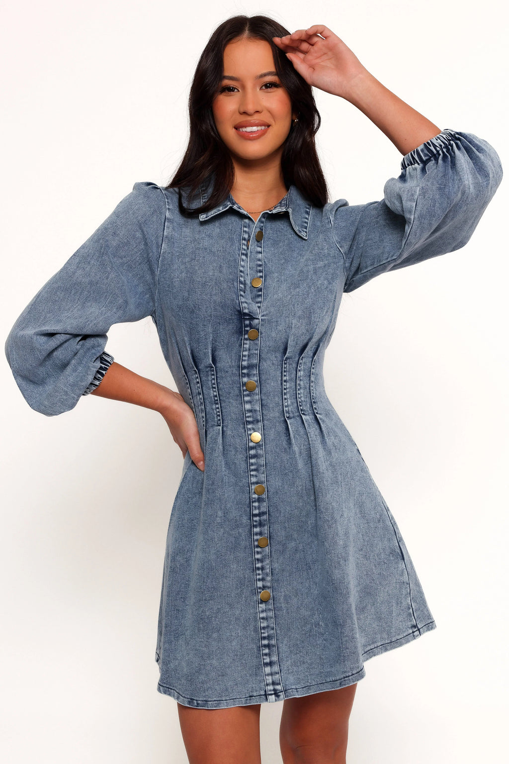Robe courte Phoenix à manches longues – Denim