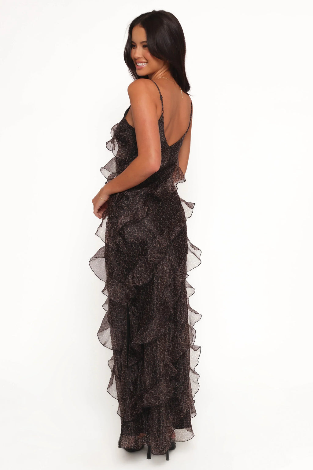 Robe longue Ciao Ruffles – Léopard noir