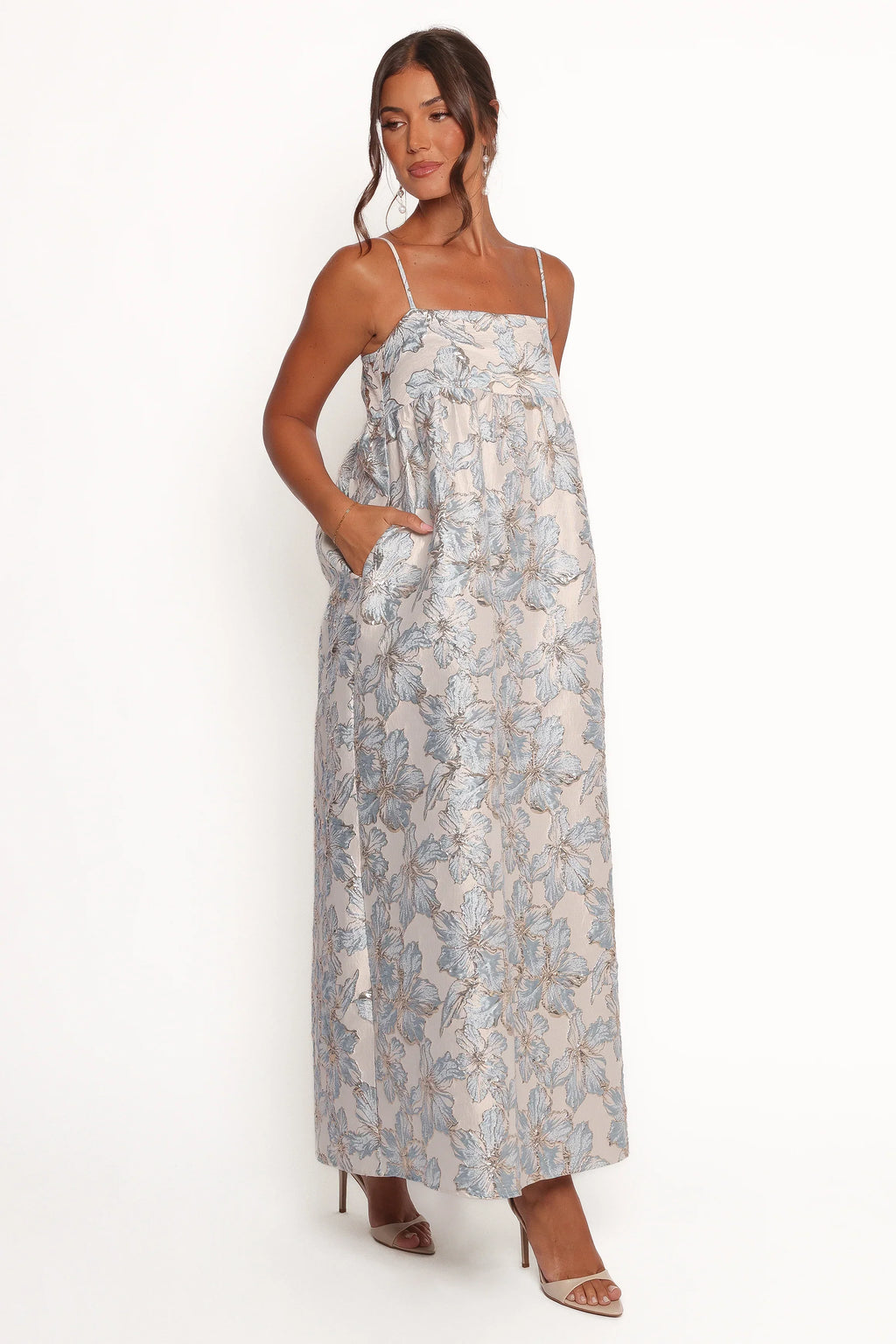 Robe longue Yasmine - Imprimé floral bleu ciel