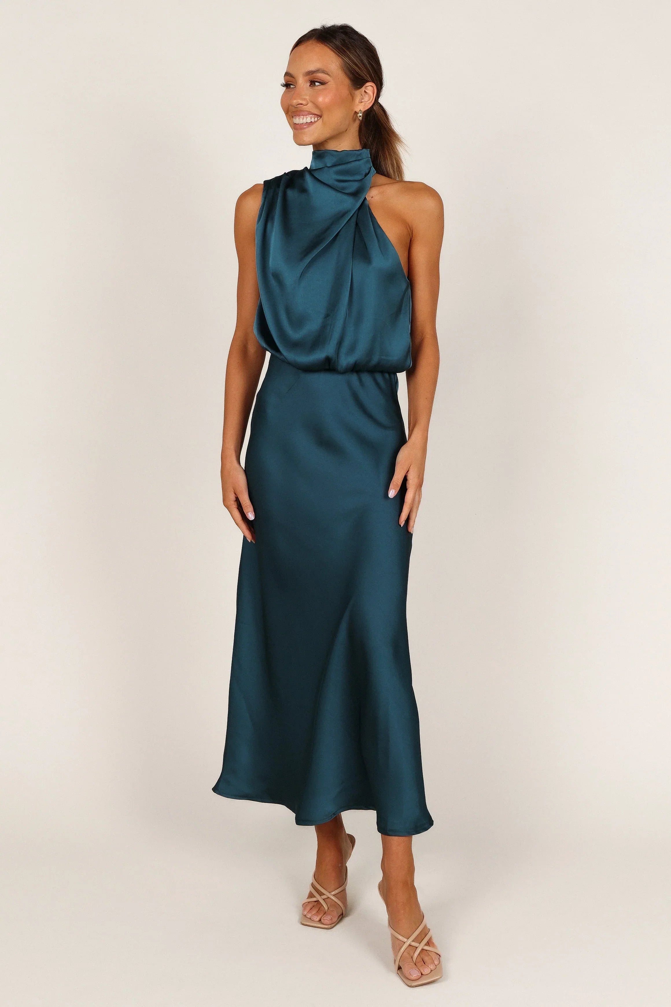 Robe midi Anabelle à encolure américaine - Bleu sarcelle