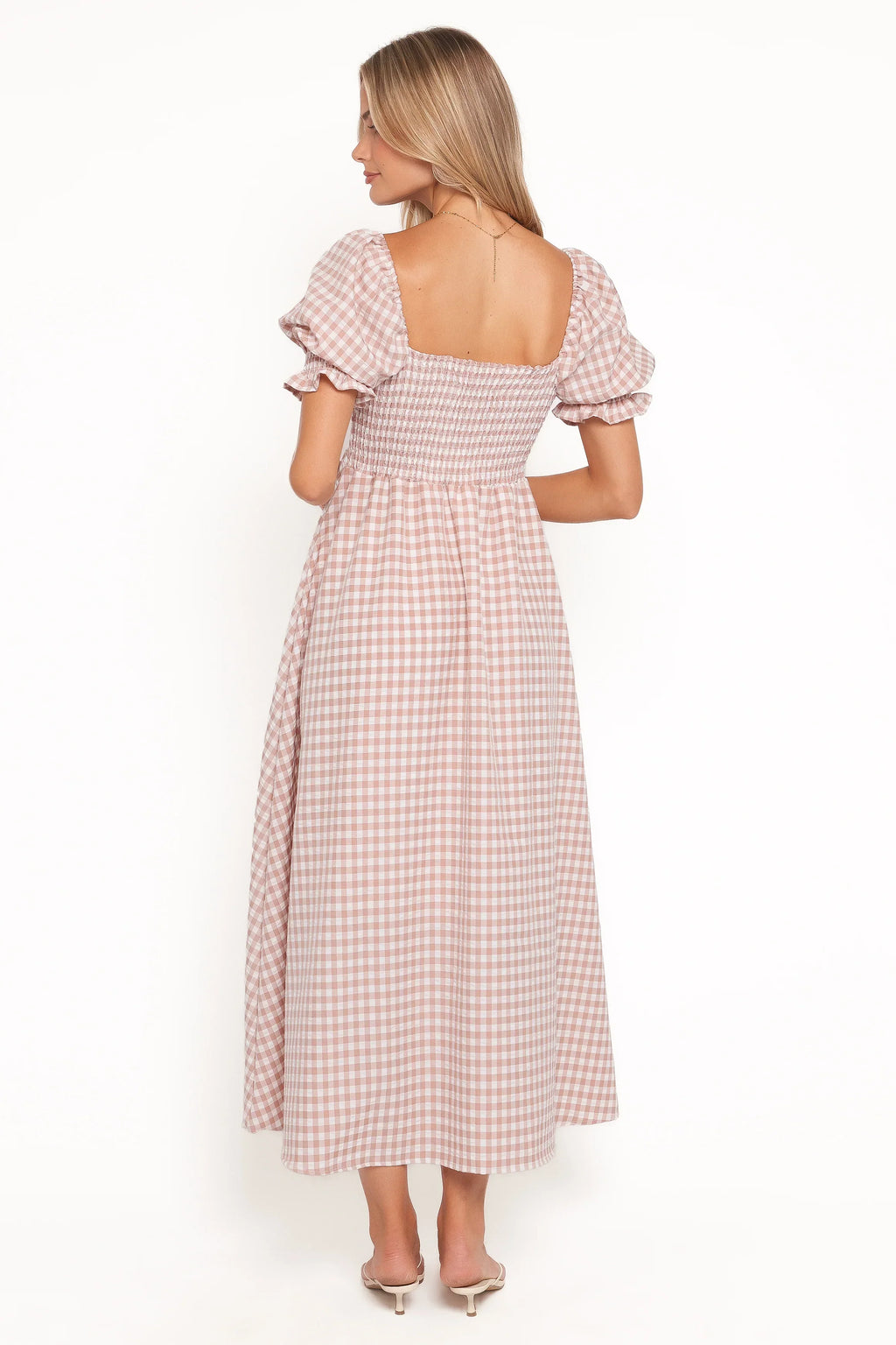 Siun Short Sleeve Midi Dress - Brown Gingham