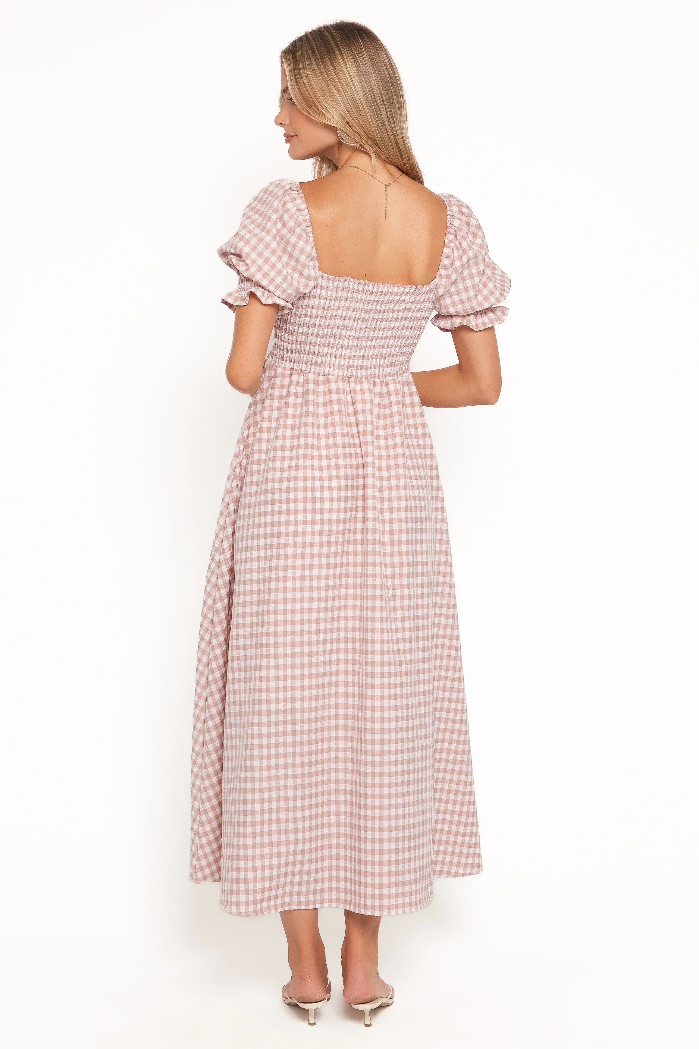 Siun Short Sleeve Midi Dress - Brown Gingham