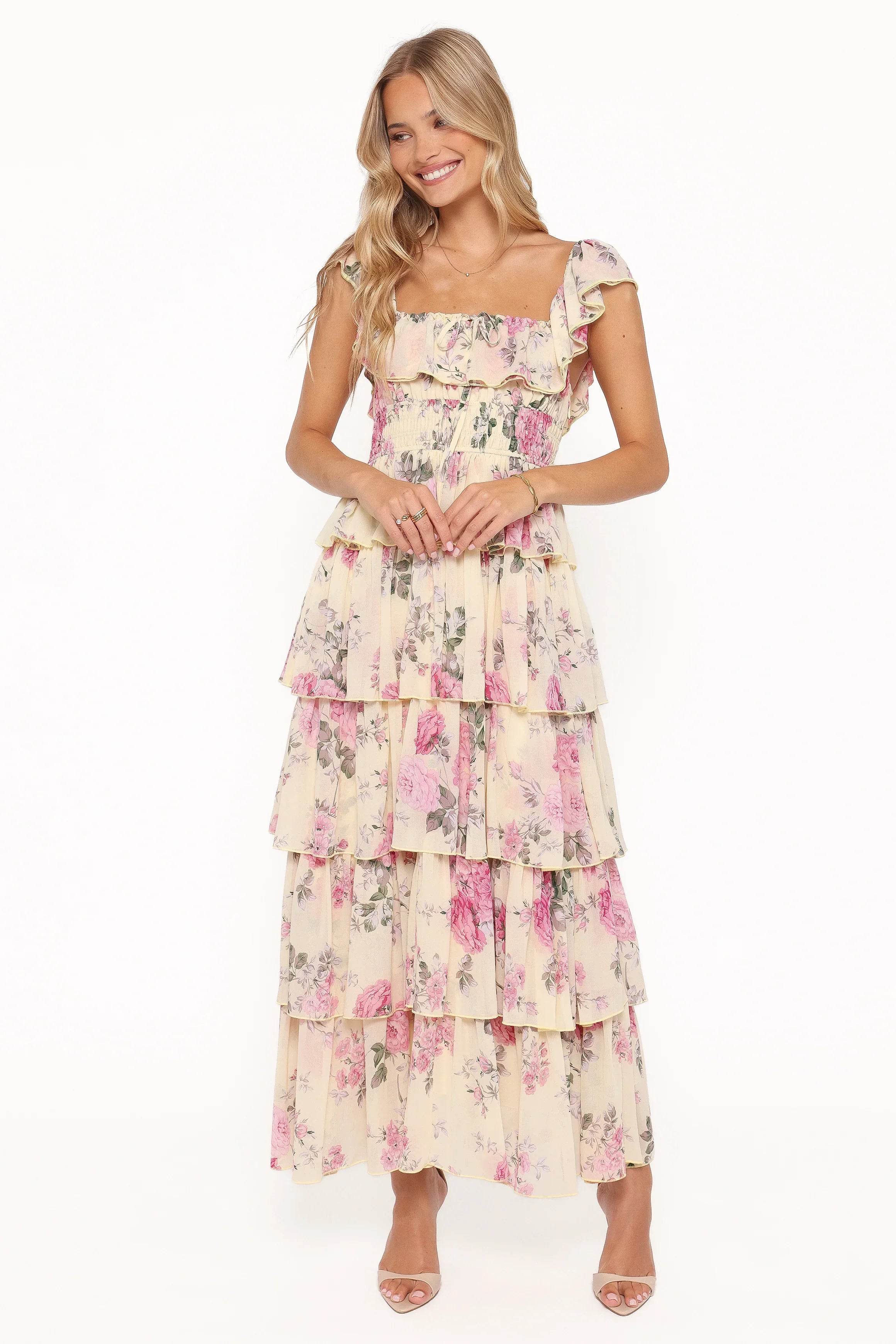 Robe longue Belle - Motif floral jaune
