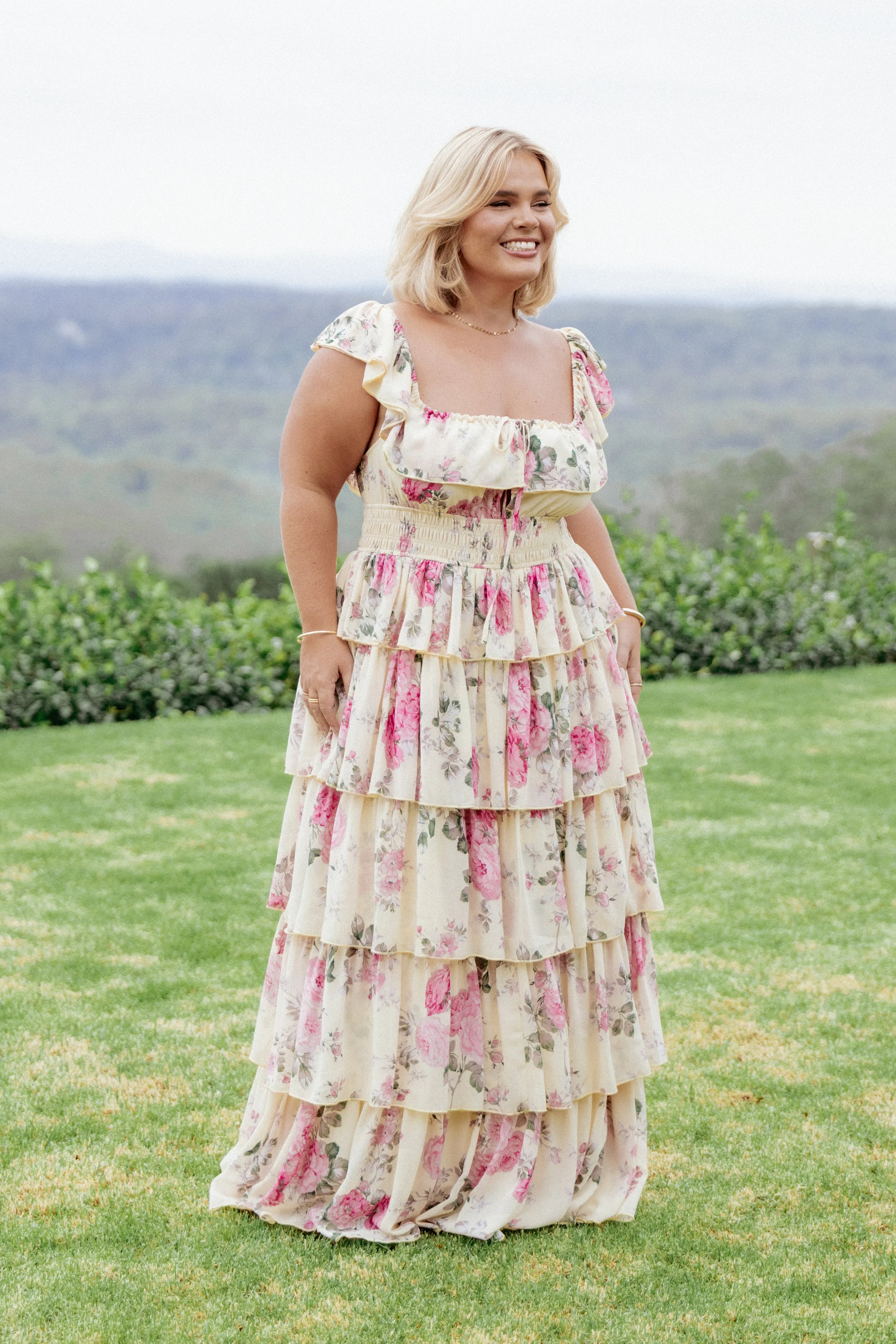 Robe longue Belle - Motif floral jaune