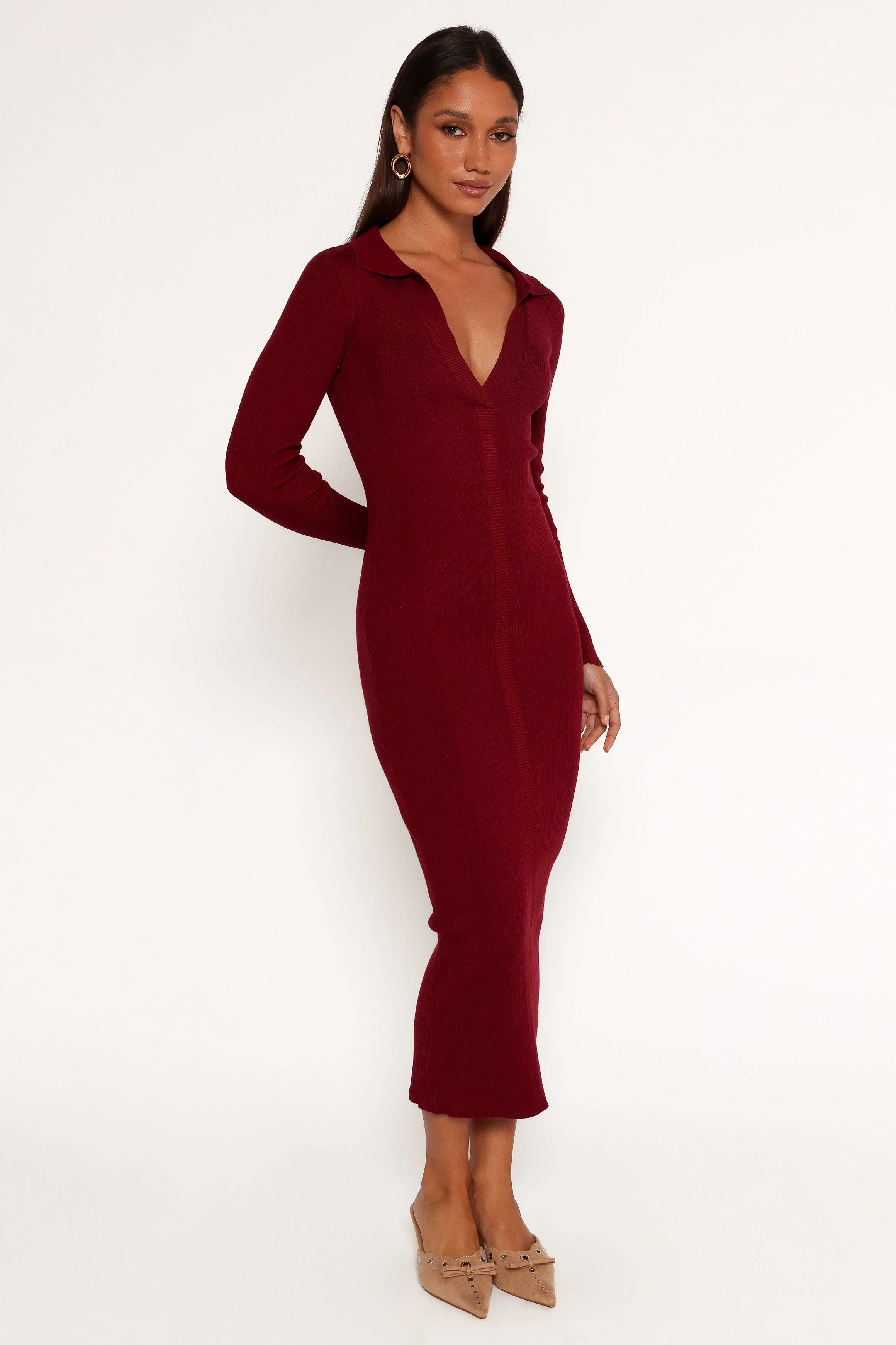 Robe midi à manches longues Collins - Couleur vin