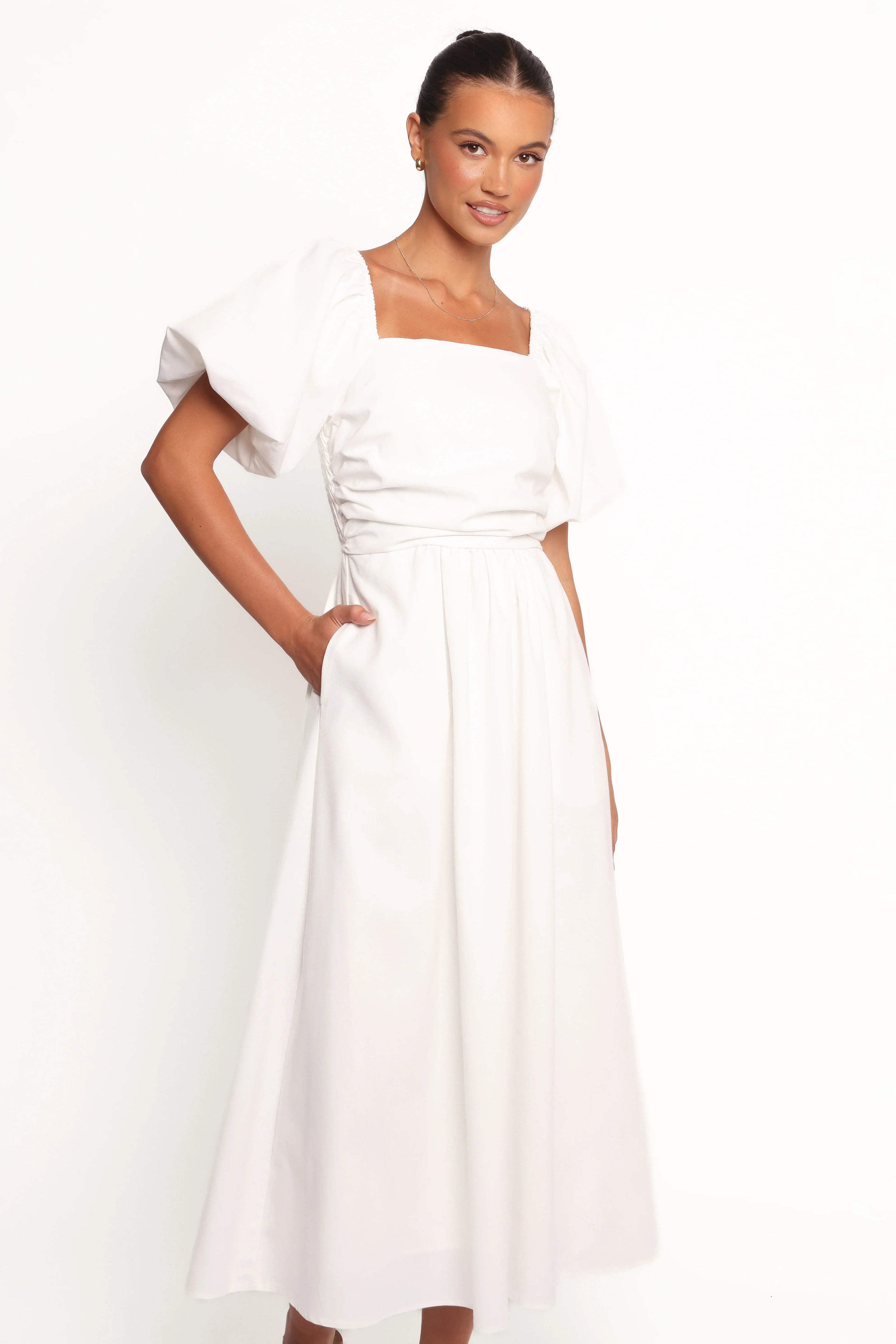 Robe midi Clo à manches bouffantes - Blanc