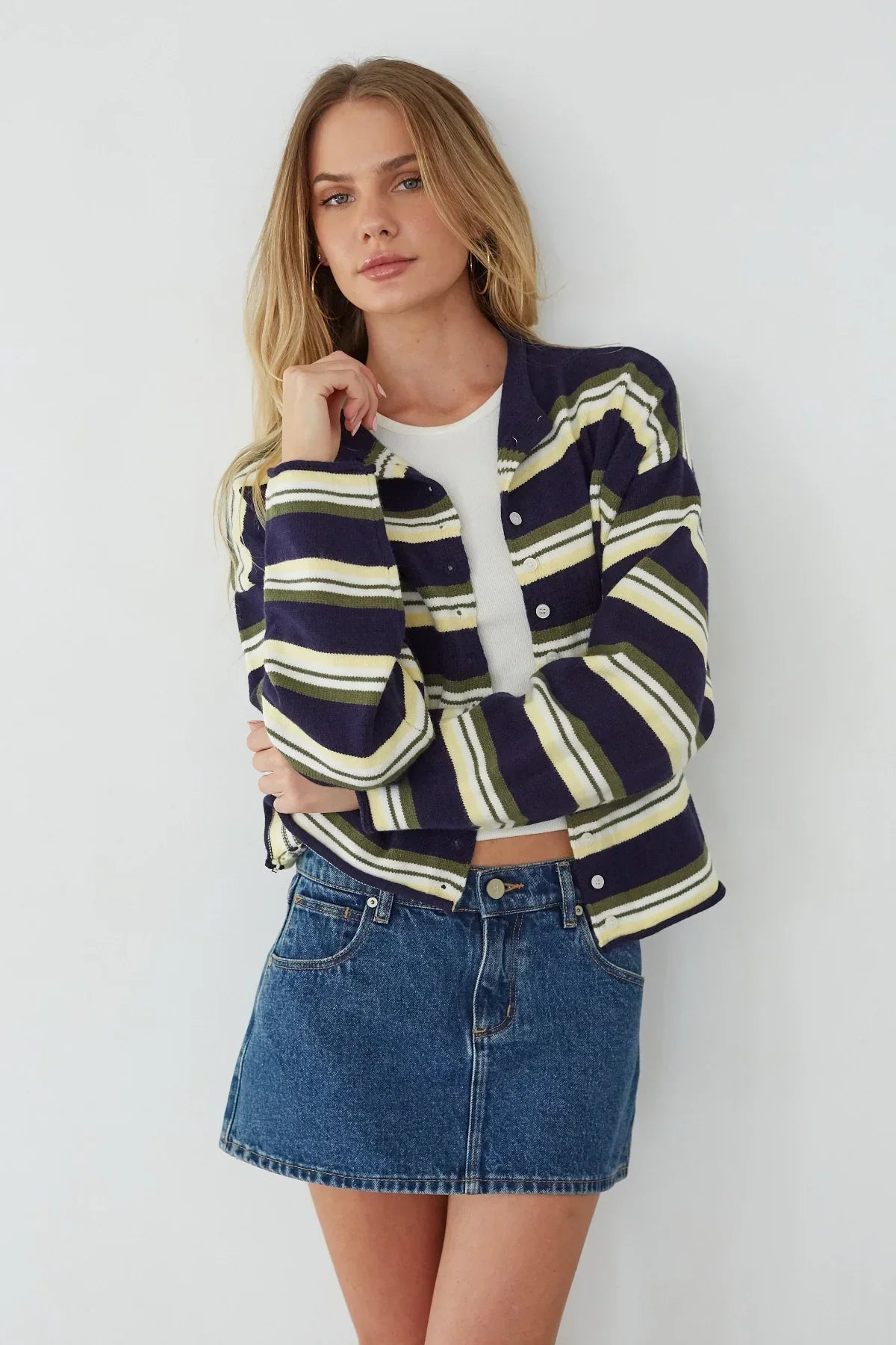 Cardigan boutonnée Frannie à rayures