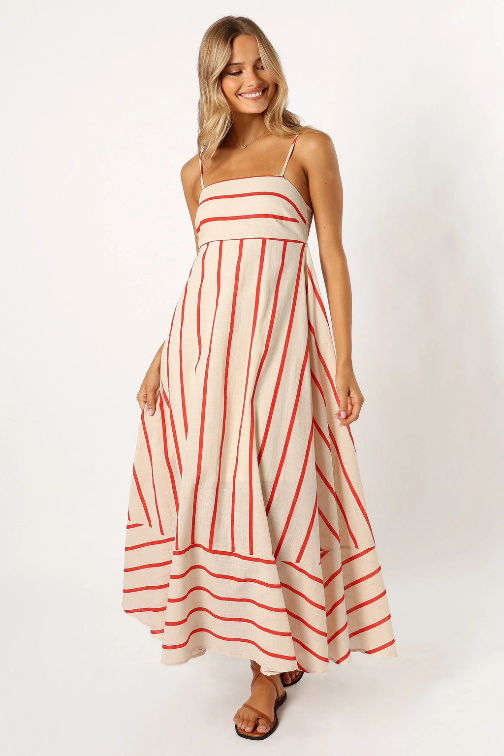 Robe longue Brea - Rayures crème