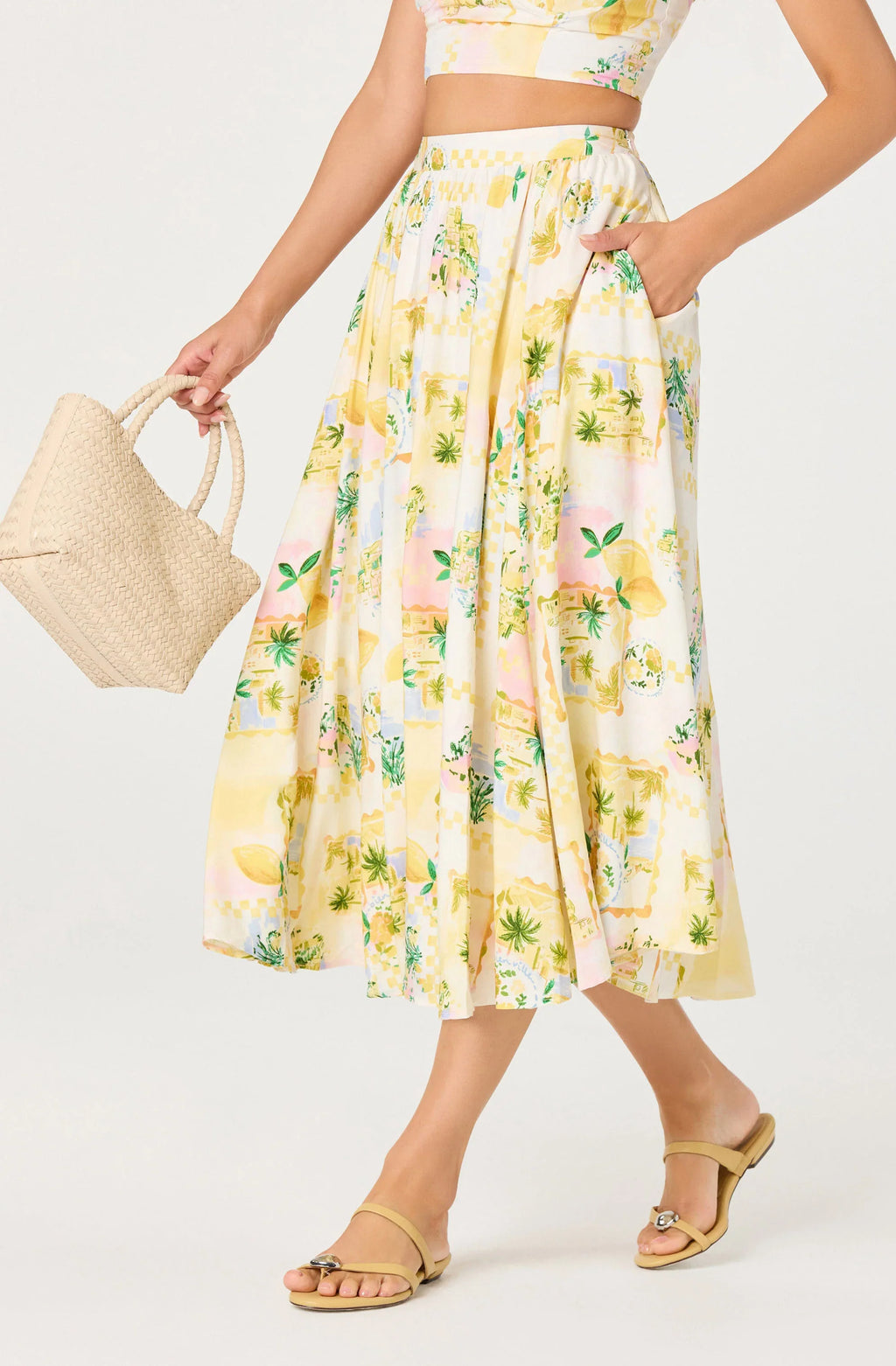 Kaleigh Paradise Print Gathered Midi Skirt