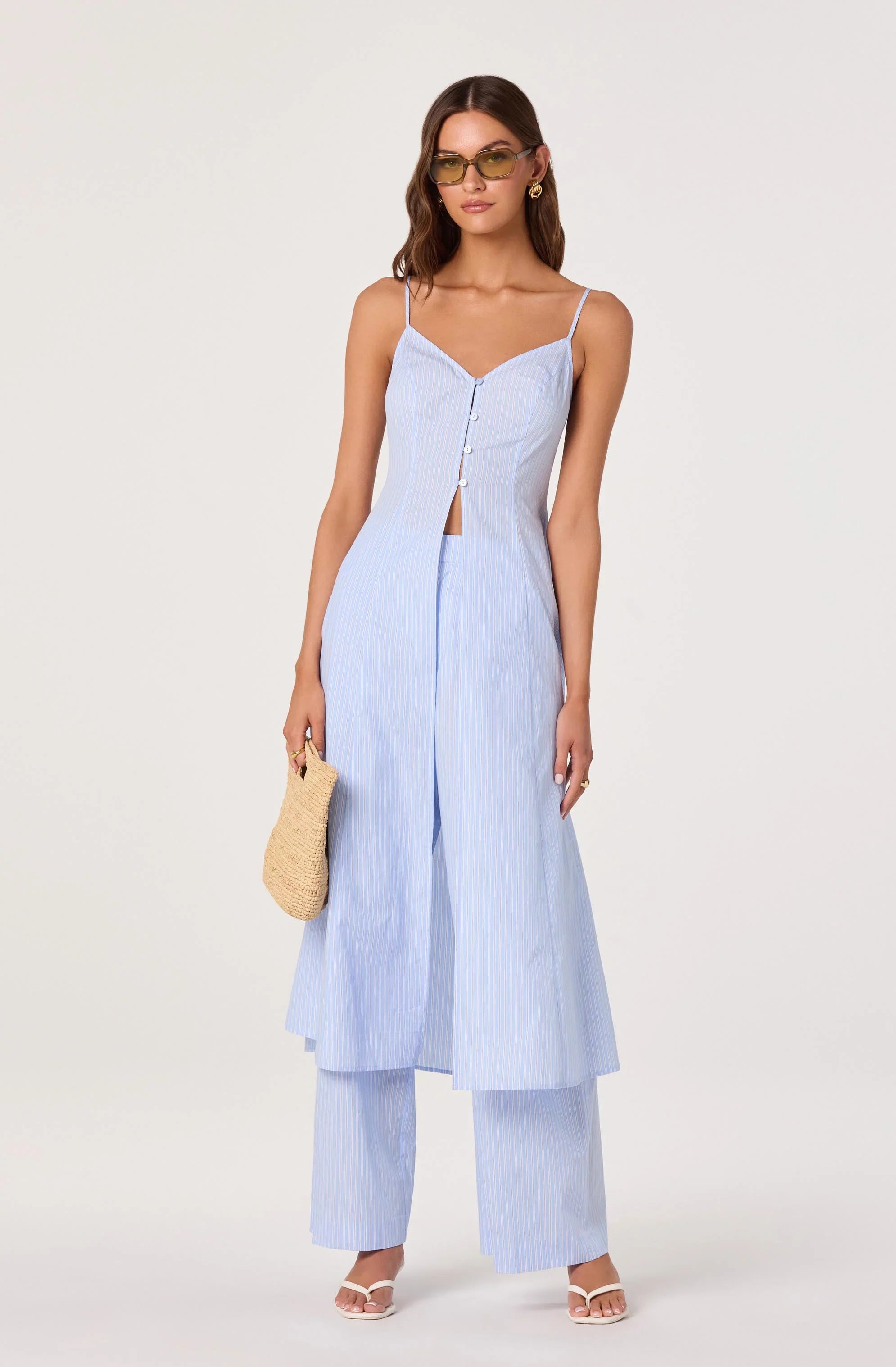 Neha Striped Linen High-Rise Wide Leg Pants