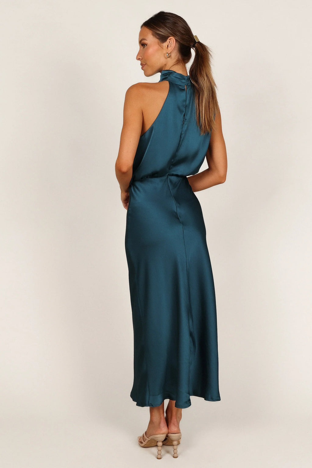Robe midi Anabelle à encolure américaine - Bleu sarcelle