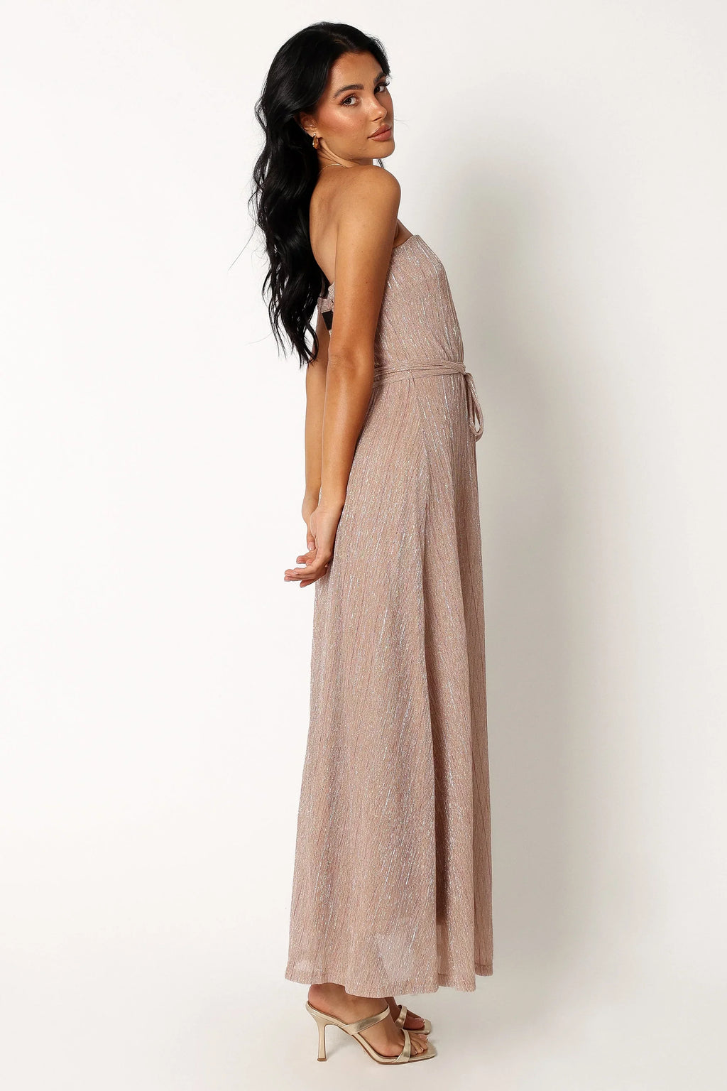Robe longue bustier Farley - Rayures or rose