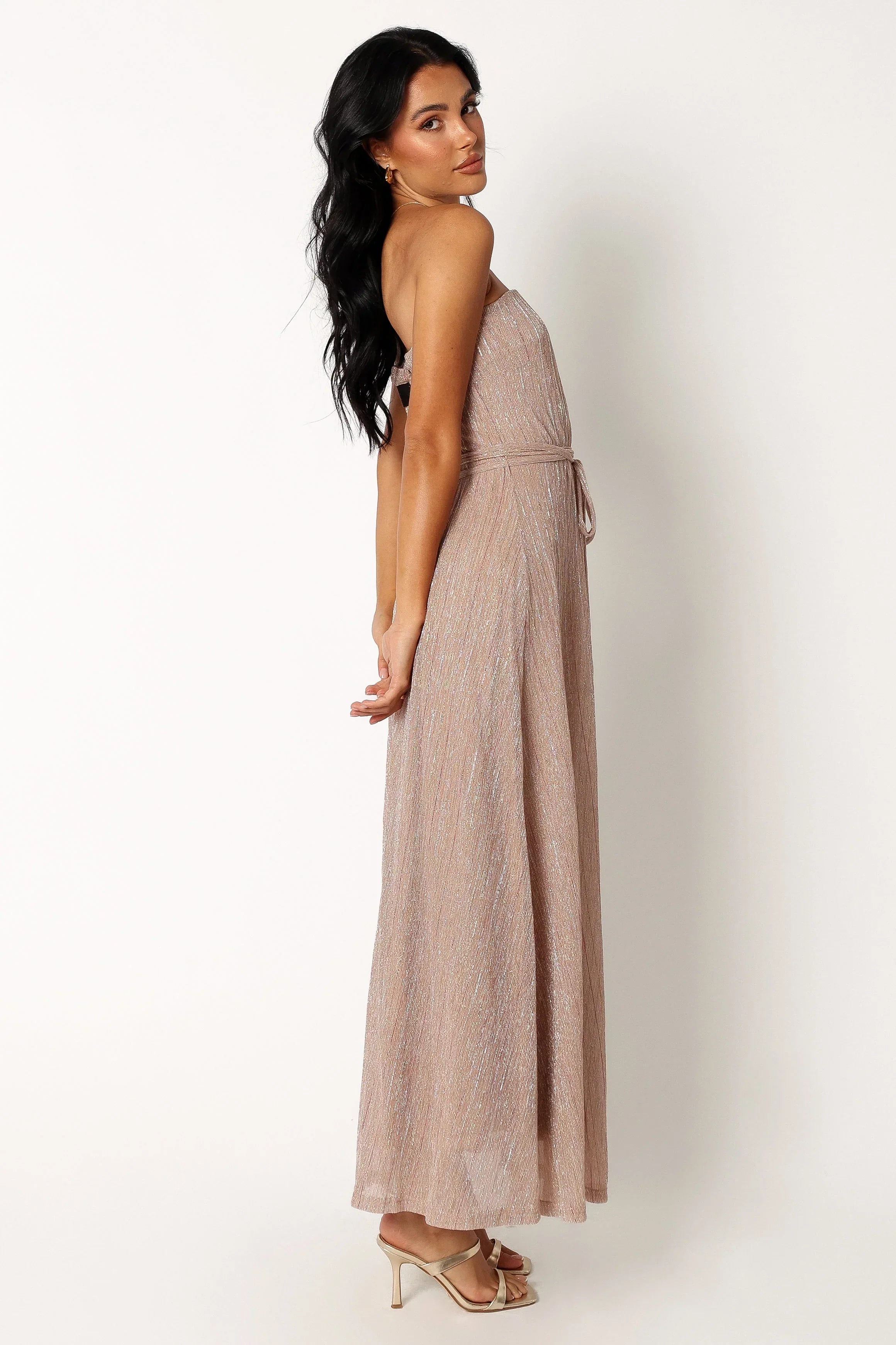 Robe longue bustier Farley - Rayures or rose