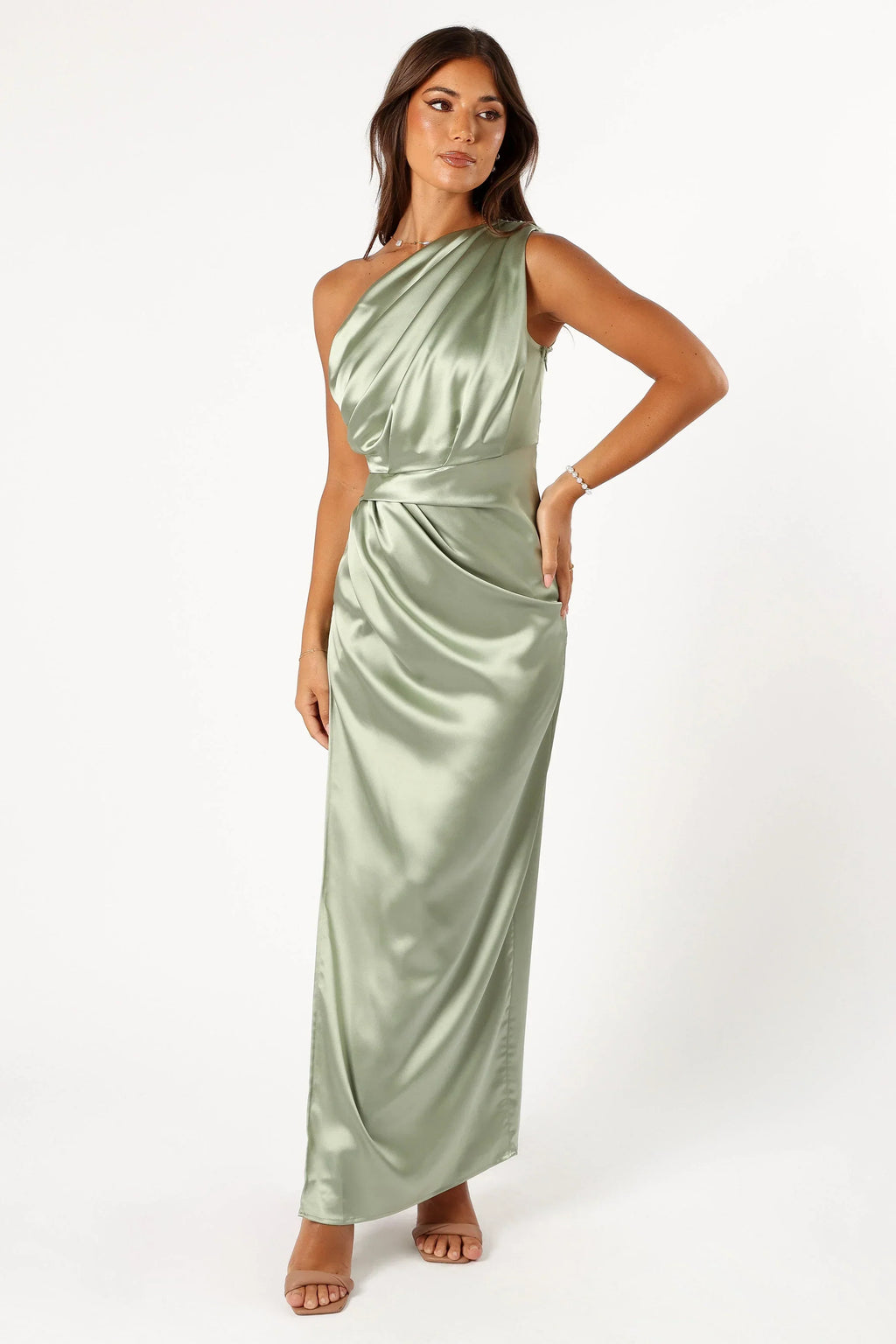 Robe longue Nadia à une épaule - Sauge