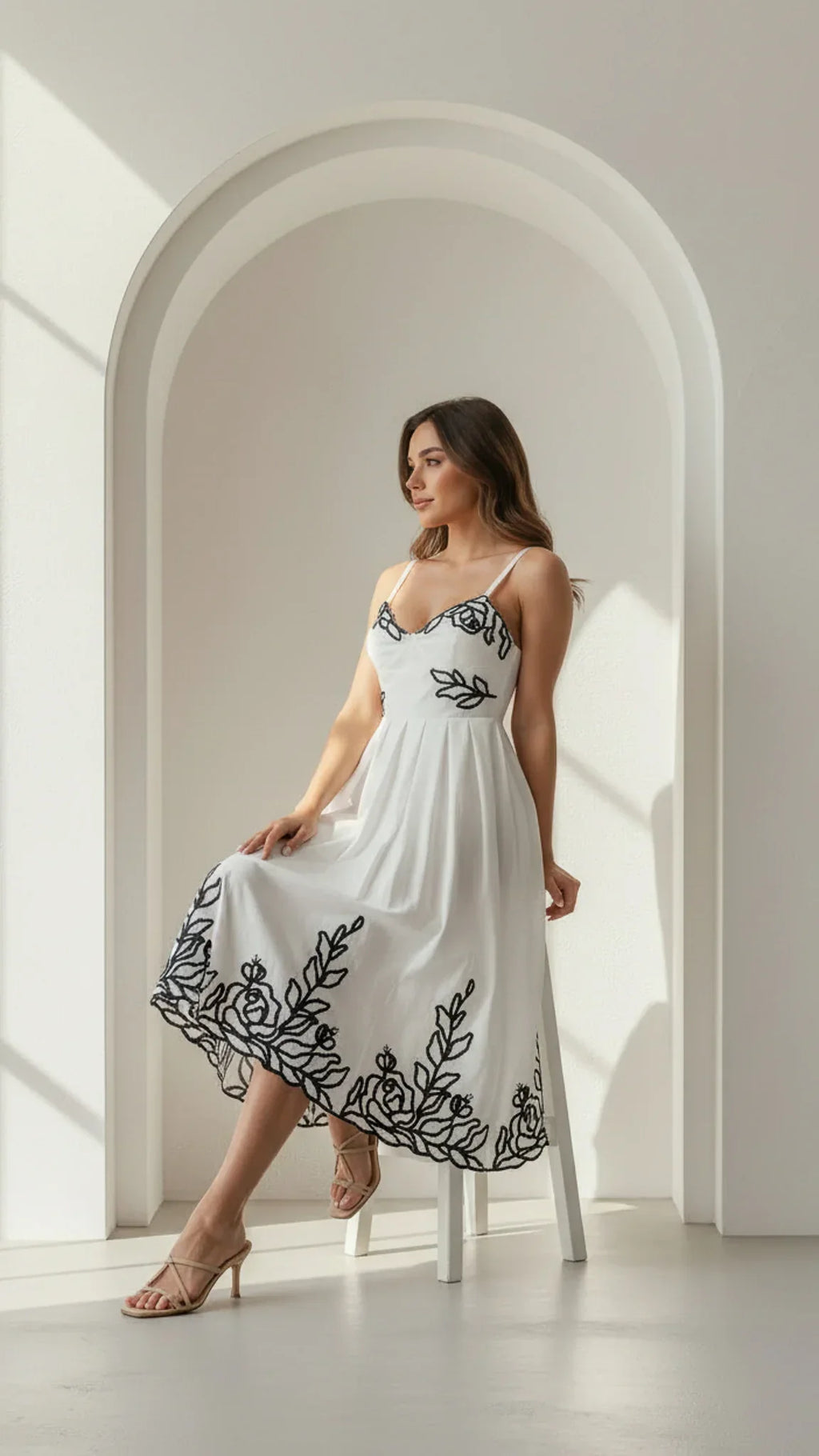 Robe midi brodée Elara