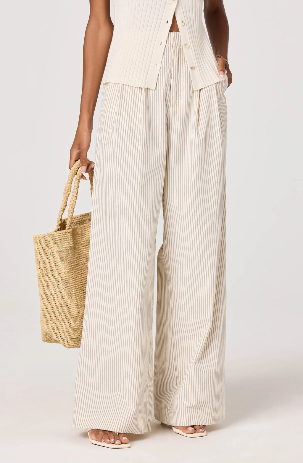 Neha Striped Linen High-Rise Wide Leg Pants