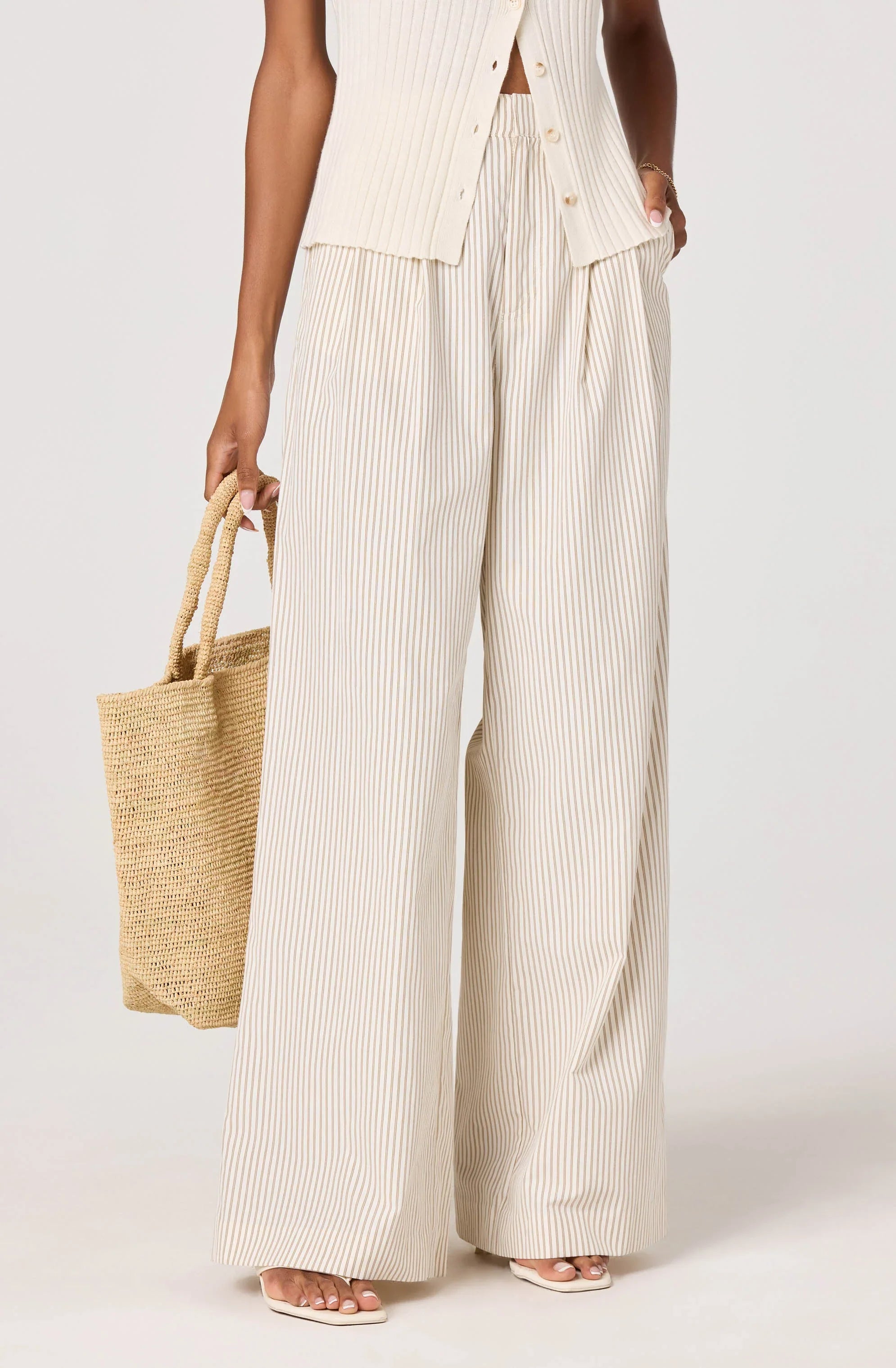 Neha Striped Linen High-Rise Wide Leg Pants