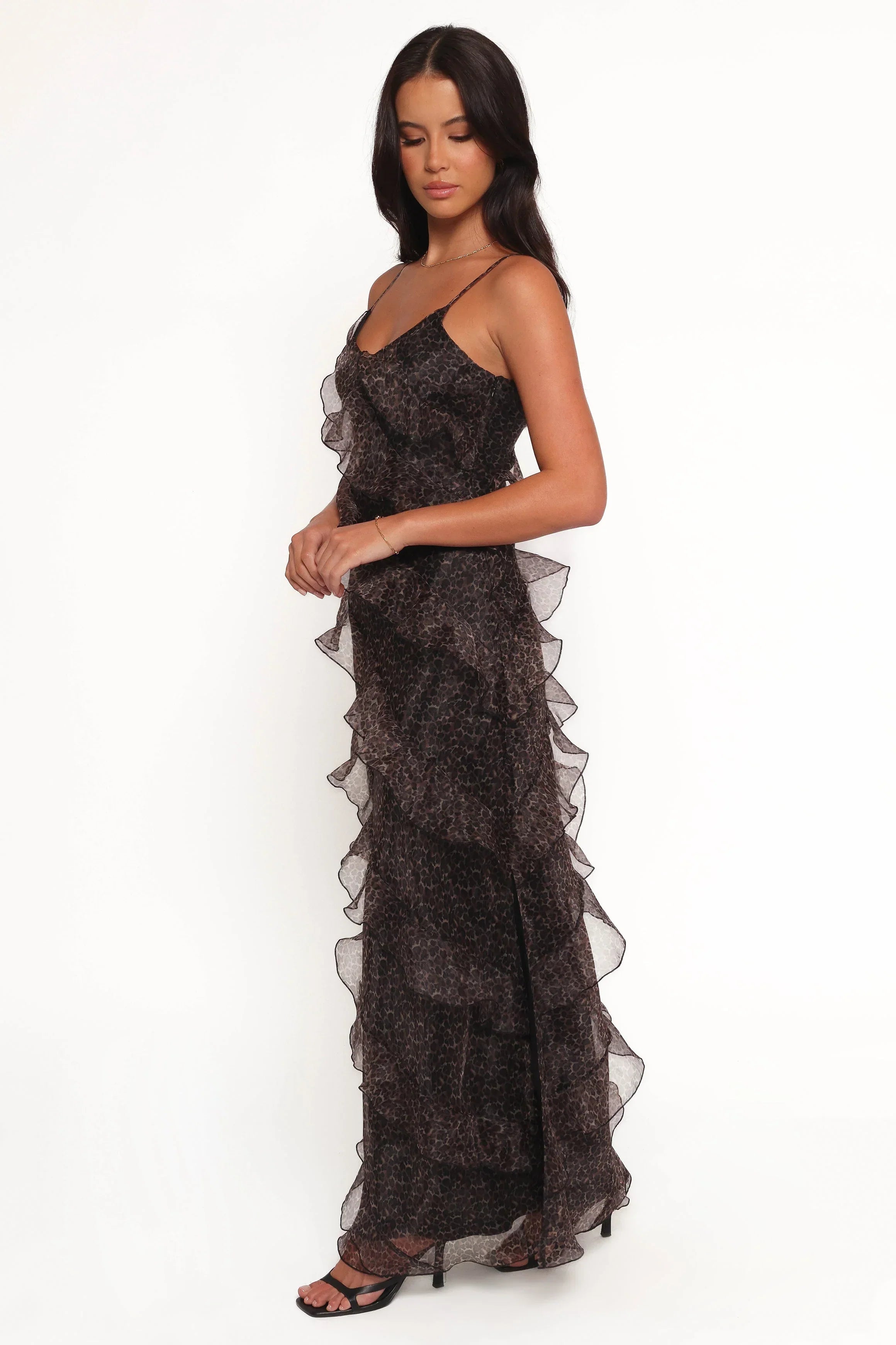 Robe longue Ciao Ruffles – Léopard noir